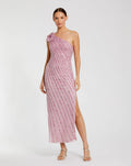 Women's Pink Dress One Shoulder - Pink Sequin Floral