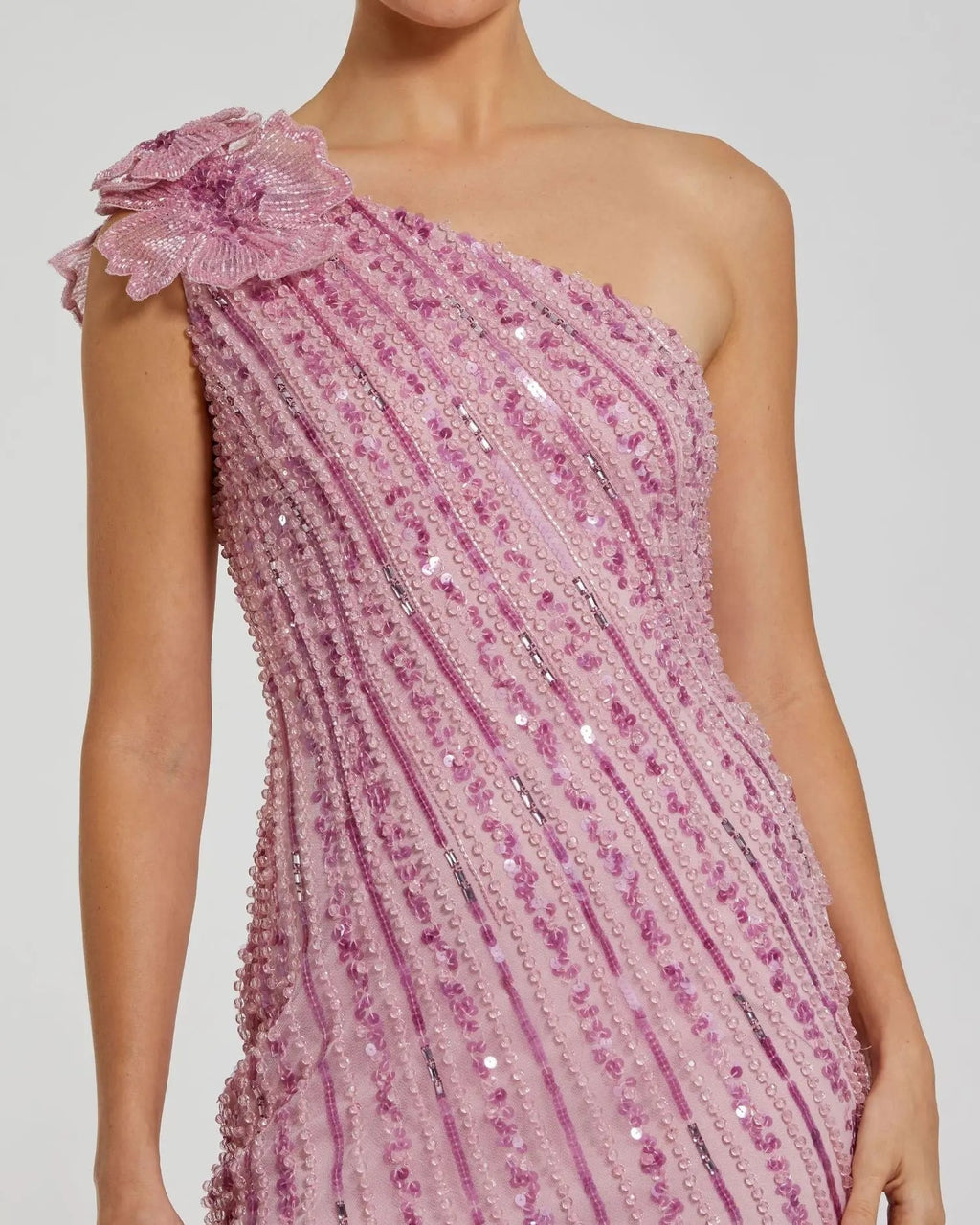 Women's Pink Dress One Shoulder - Pink Sequin Floral