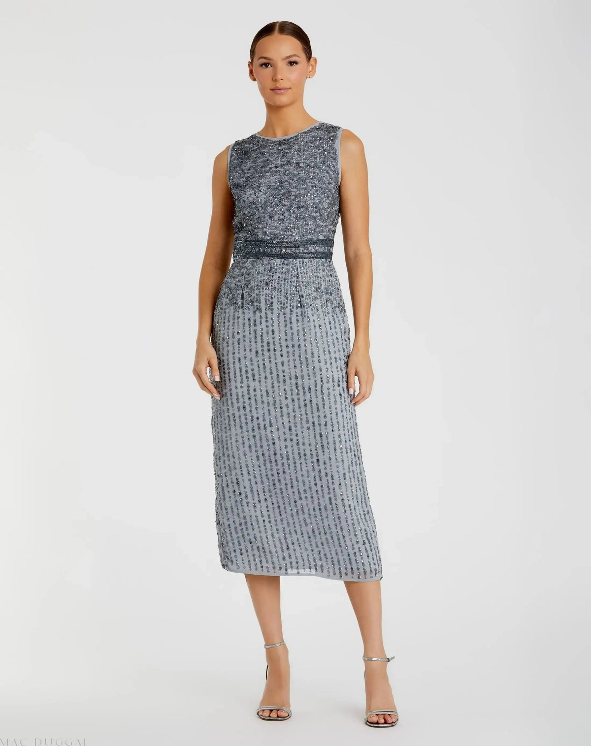Women's Midi Dress Sleeveless - Midi Sheath - Beaded Midi Sheath