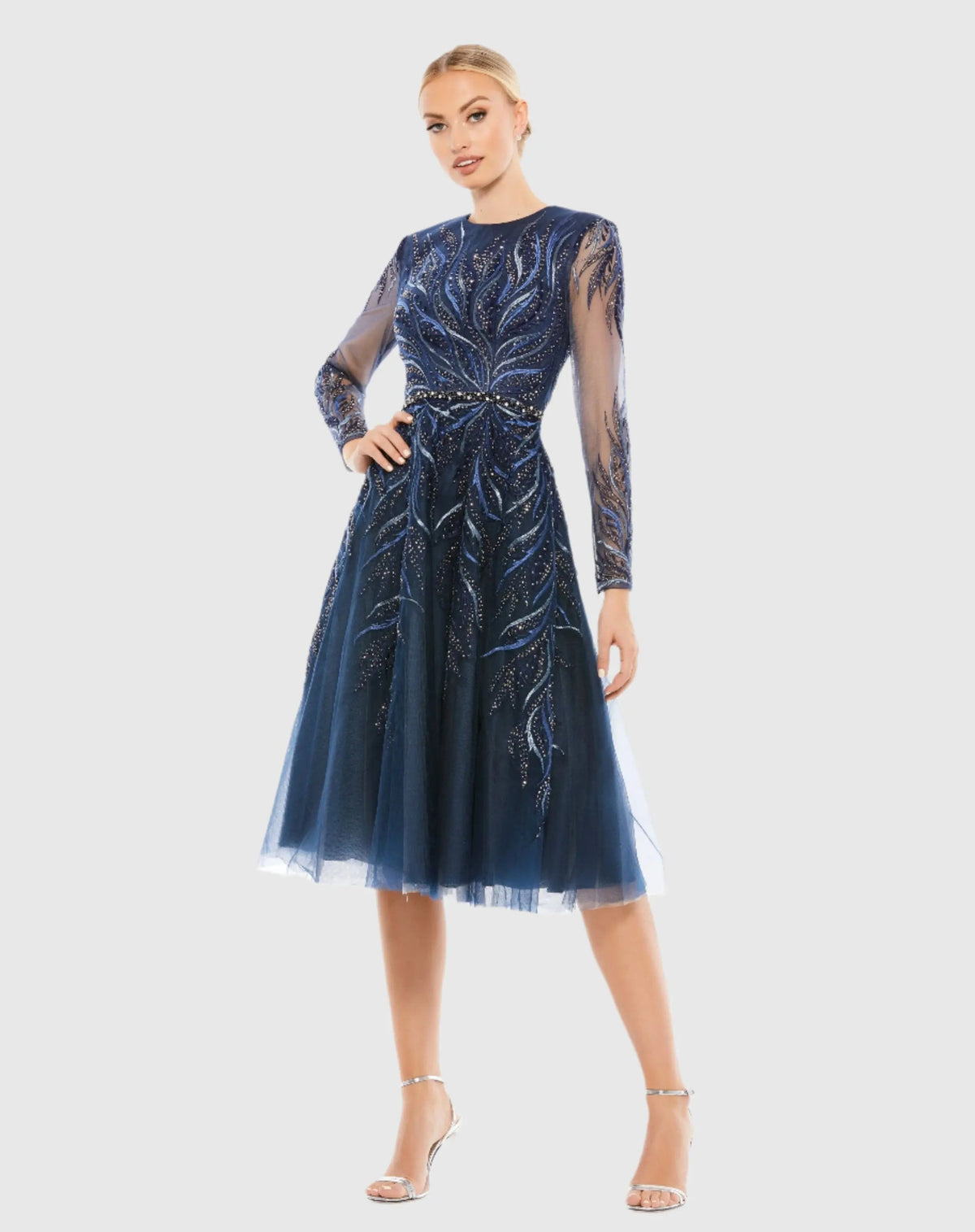 Women's Navy Cocktail Dress for Evening & Special Occasions - Blue Mesh