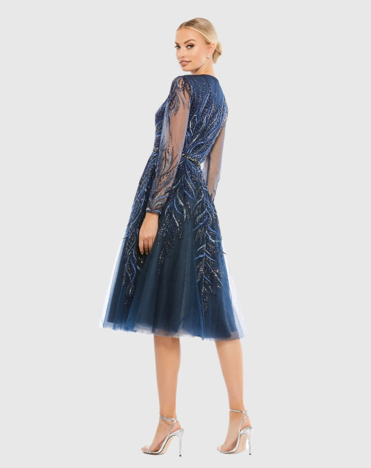 Women's Navy Cocktail Dress for Evening & Special Occasions - Blue Mesh