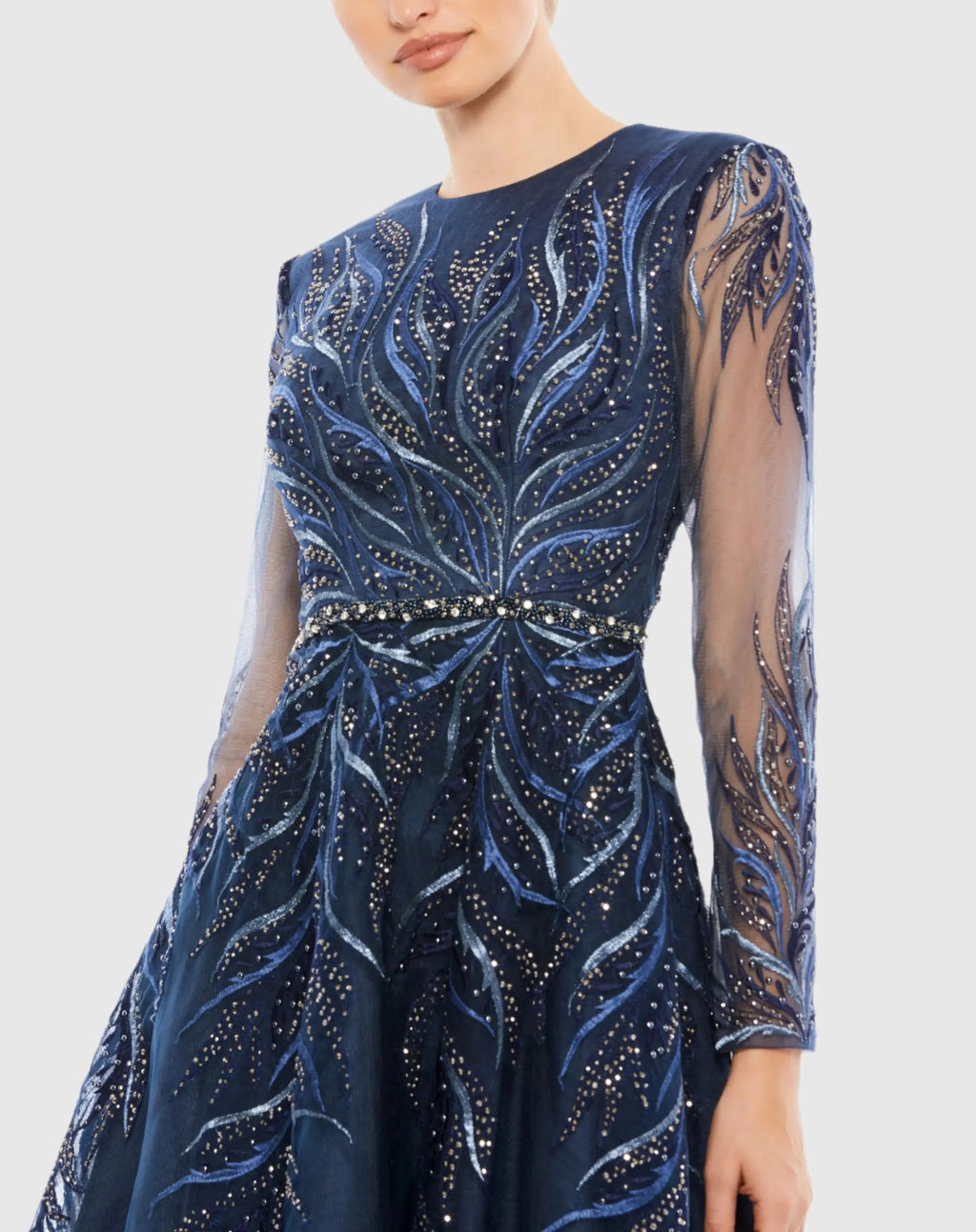 Women's Navy Cocktail Dress for Evening & Special Occasions - Blue Mesh