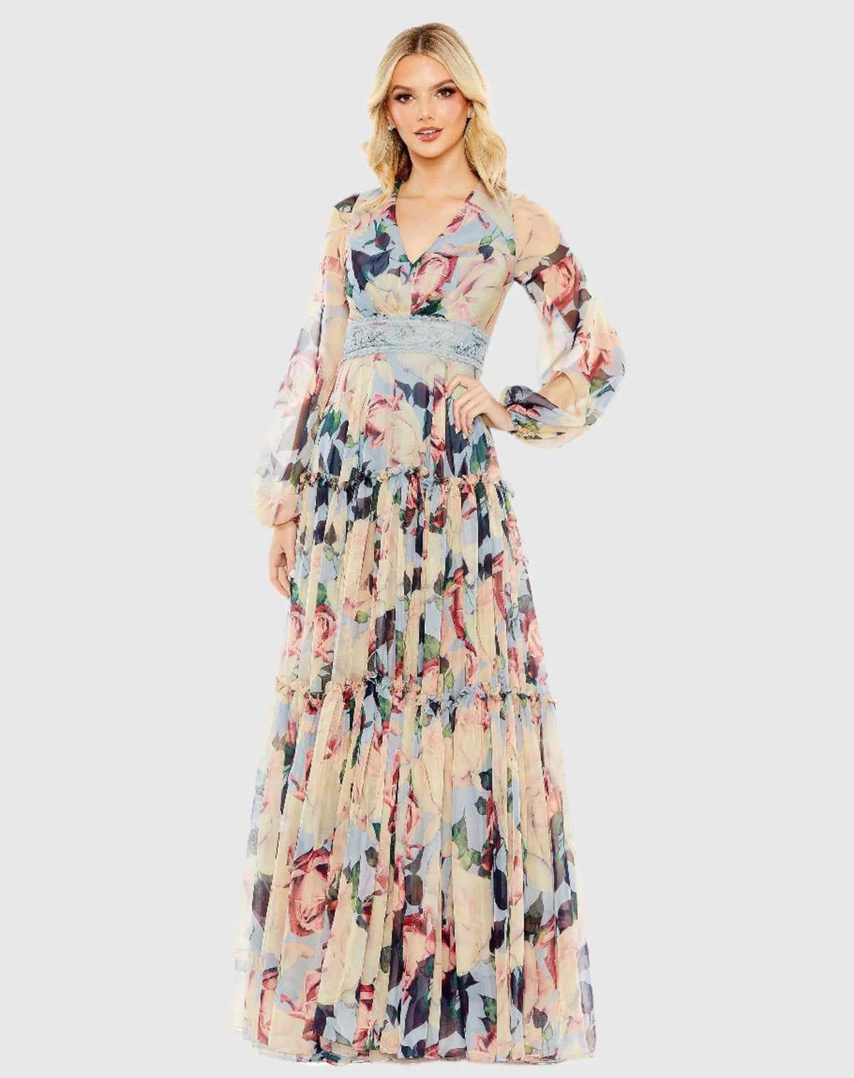 Women's Dress Floral - Blue Lace Chiffon