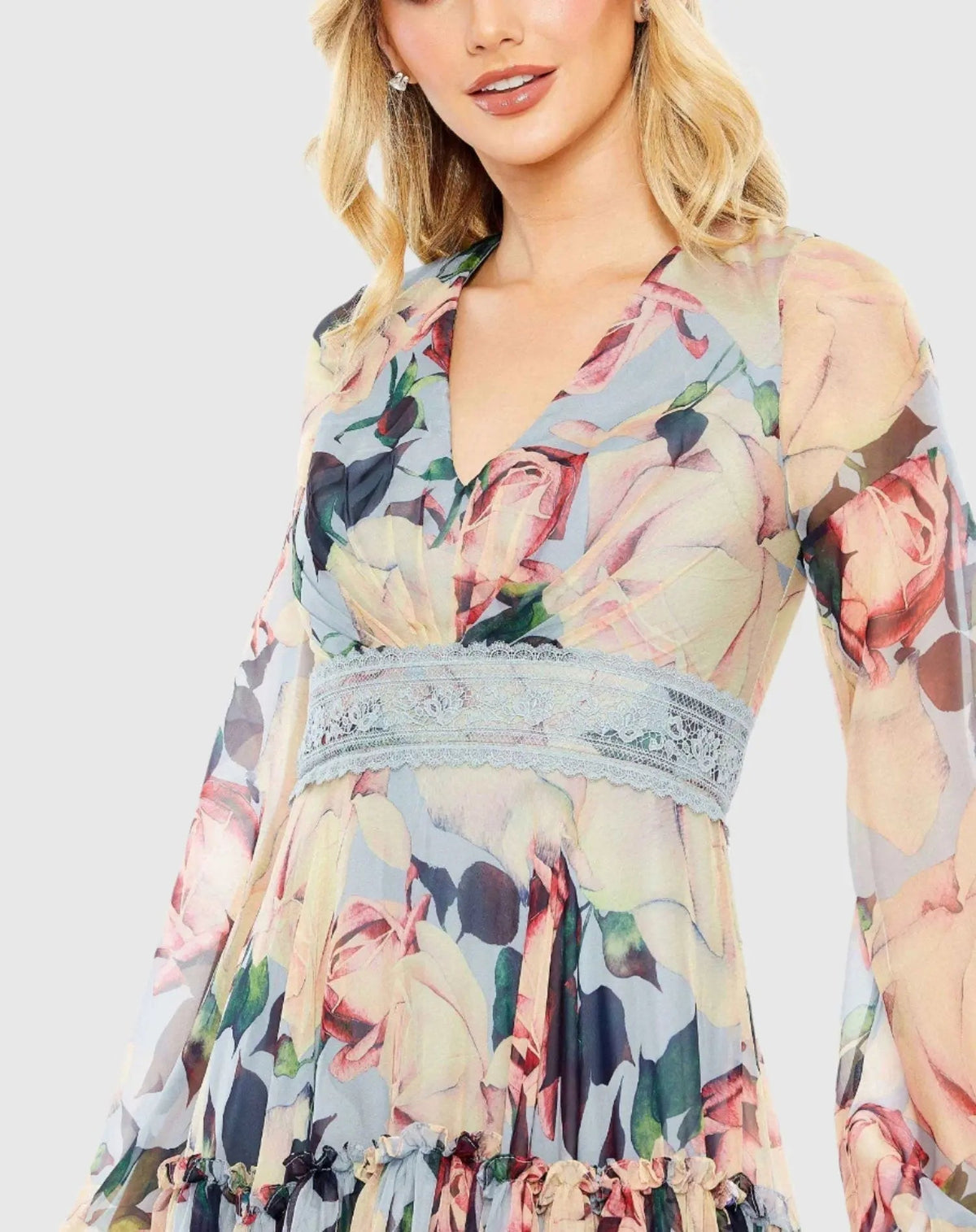 Women's Dress Floral - Blue Lace Chiffon