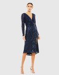Women's Navy Midi Dress Sequin - Navy Ruched