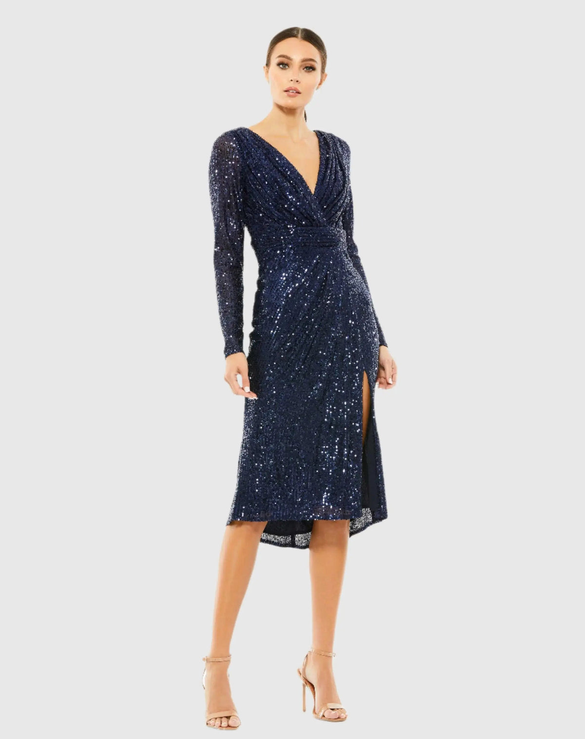 Women's Navy Midi Dress Sequin - Navy Ruched