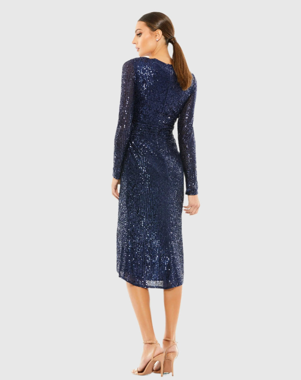 Women's Navy Midi Dress Sequin - Navy Ruched