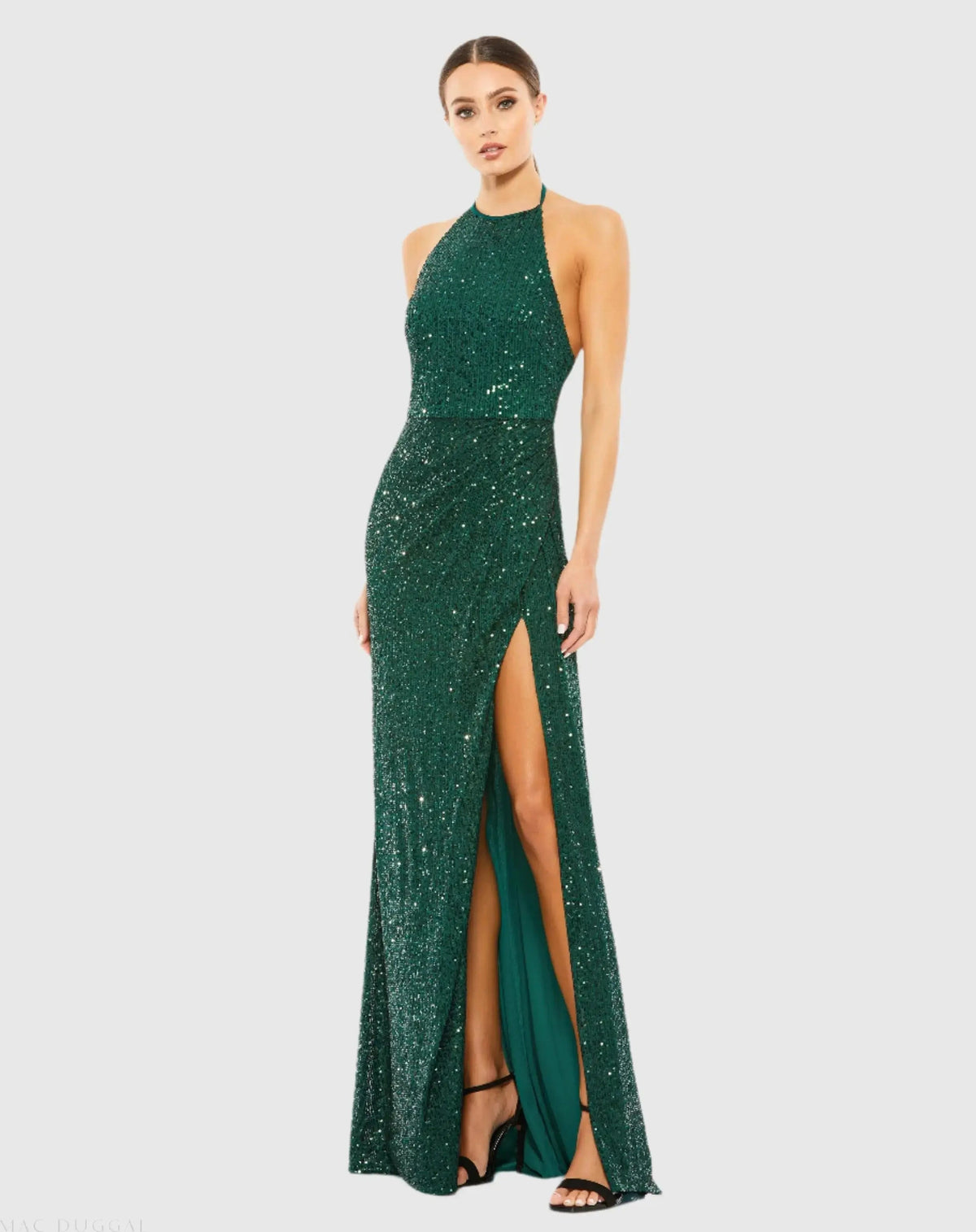 Women's Green Dress Sequin Halter - A26622 Bottlegreen