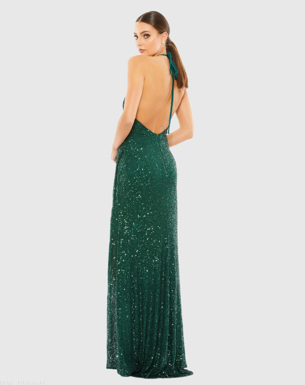 Women's Green Dress Sequin Halter - A26622 Bottlegreen