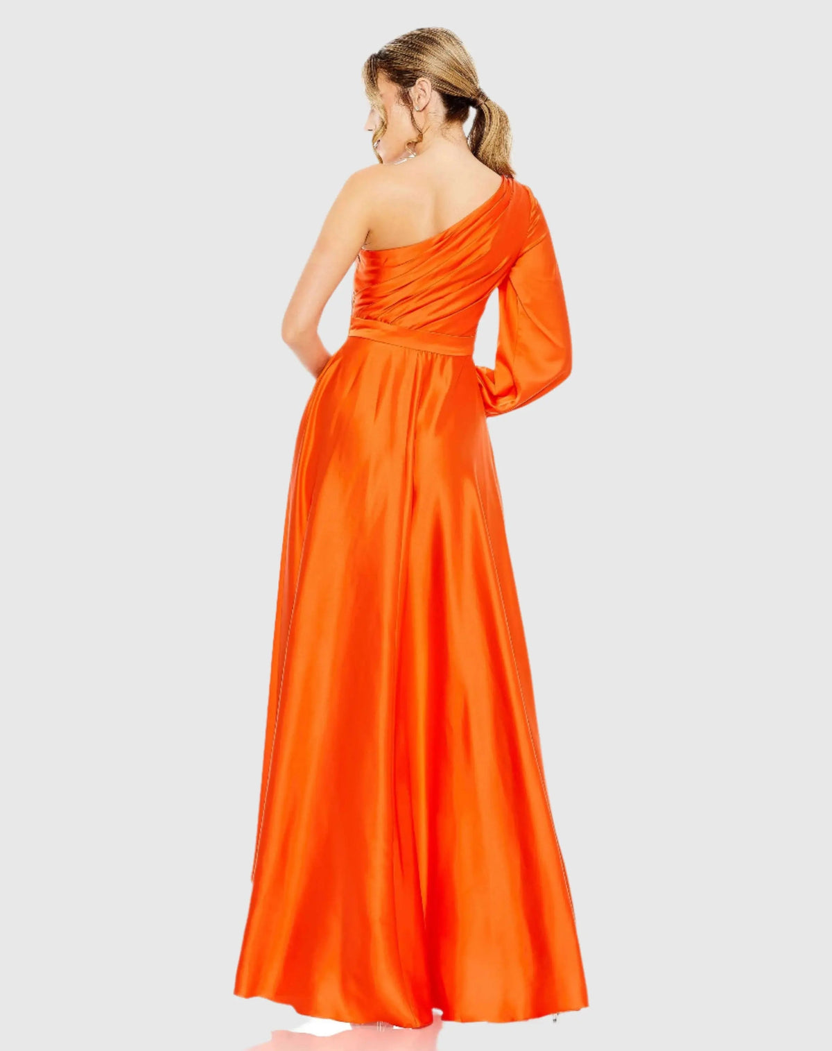 Women's Orange Dress One Shoulder - Orange Satin Ruffle