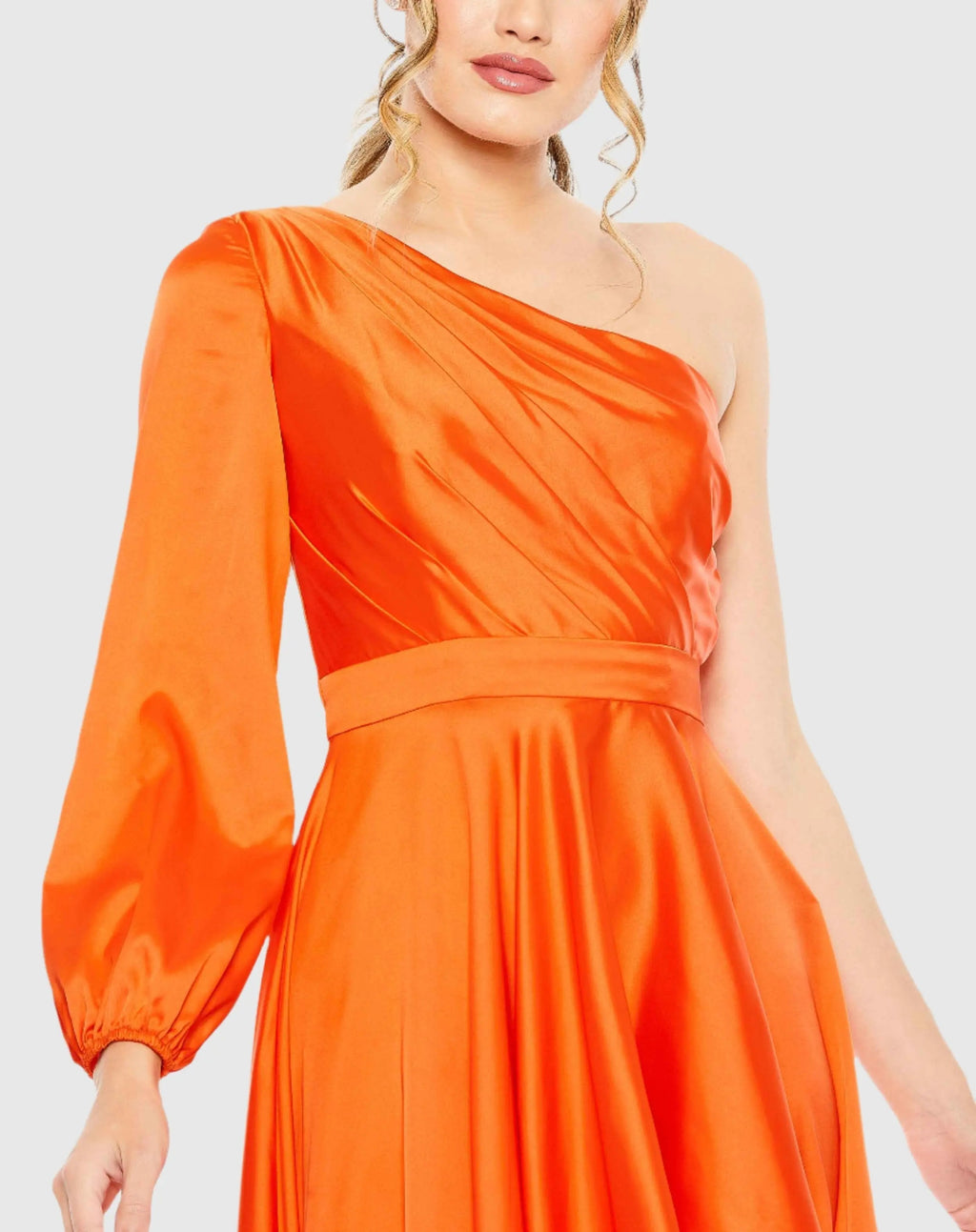 Women's Orange Dress One Shoulder - Orange Satin Ruffle