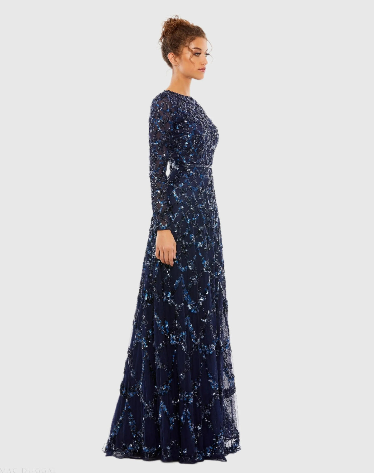 Women's Navy Dress - Black Sequin Floral