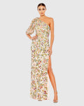 Women's Beige Dress Floral One Shoulder