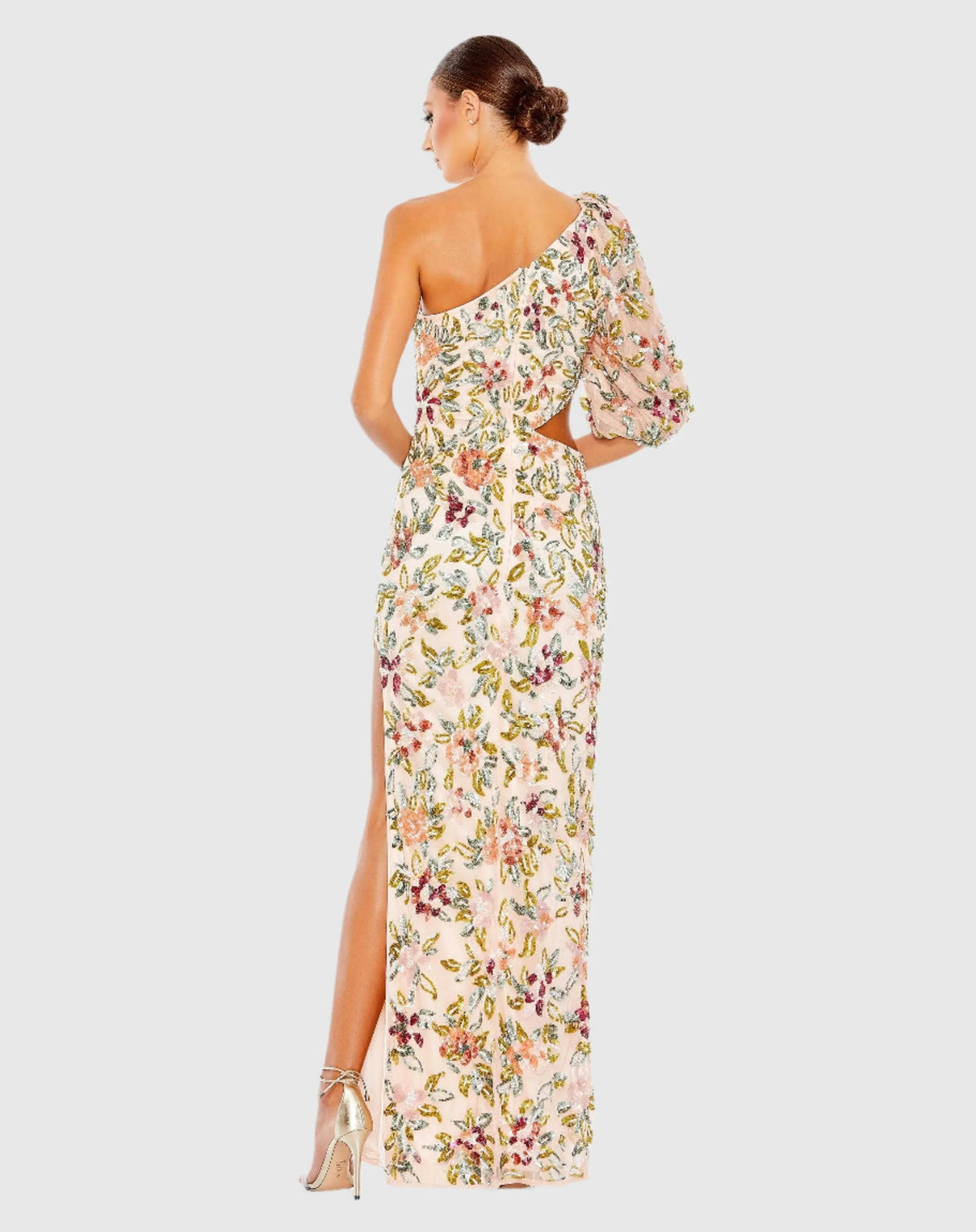 Women's Beige Dress Floral One Shoulder
