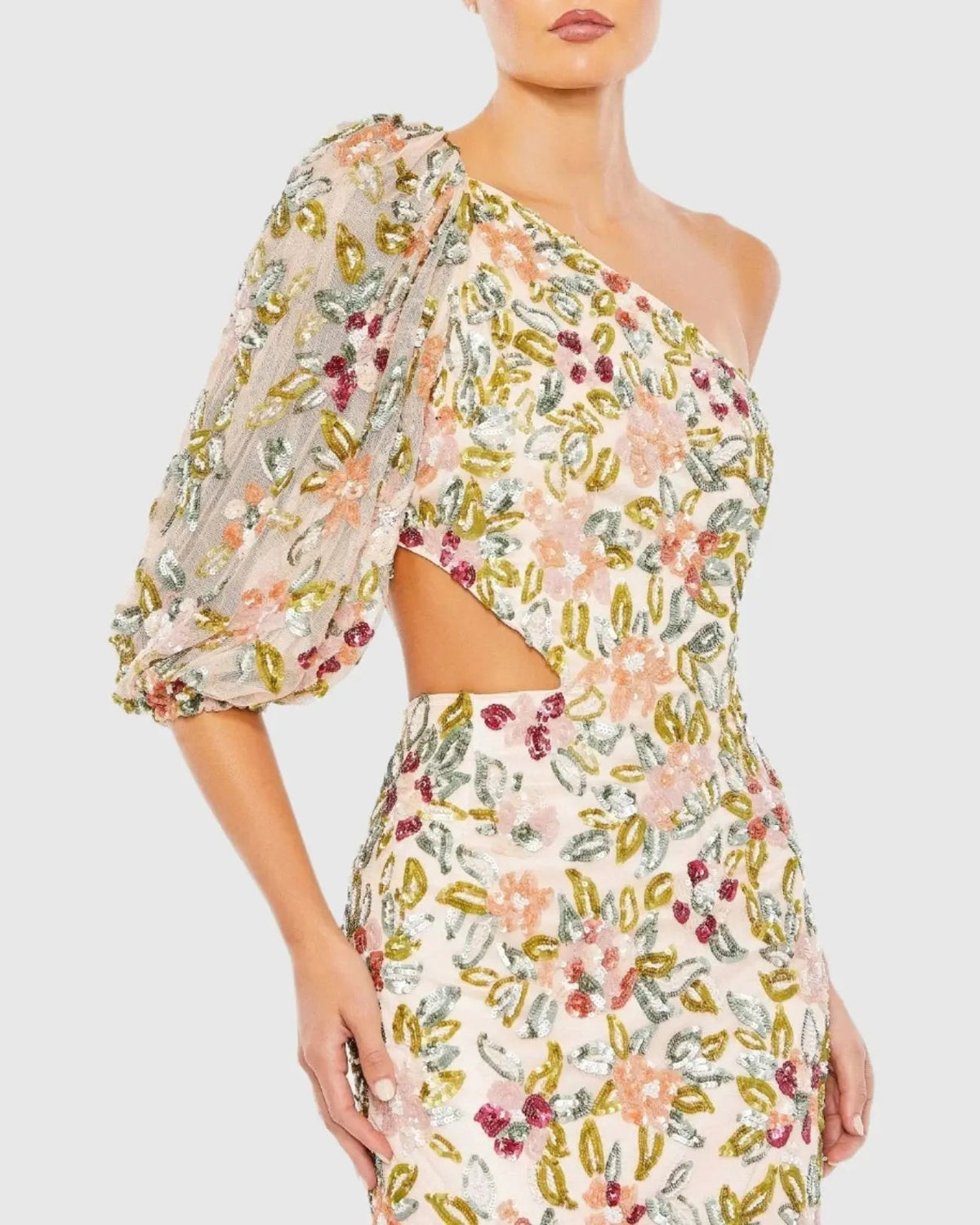 Women's Beige Dress Floral One Shoulder