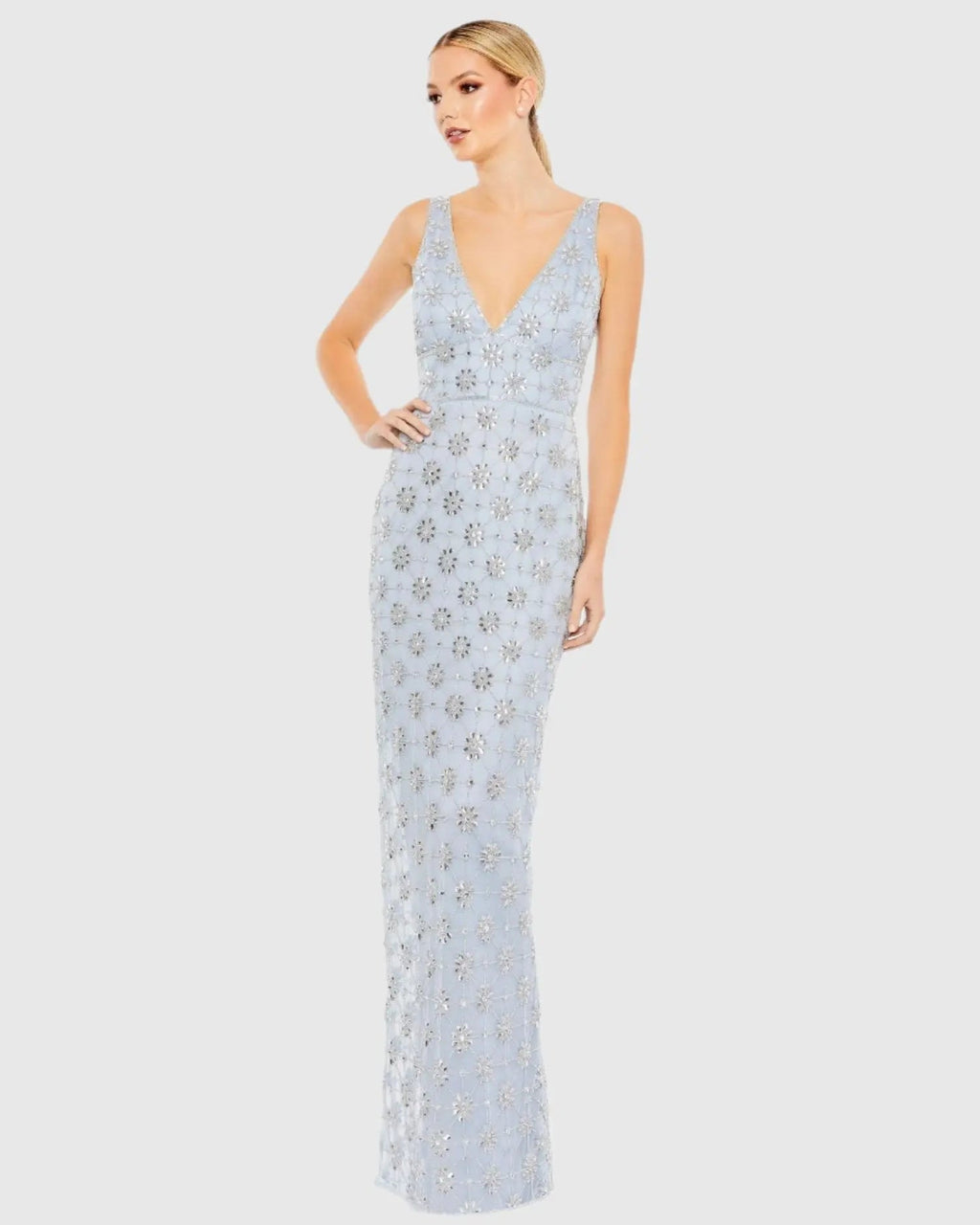 Women's Blue Dress Sleeveless - Black Sequin Floral