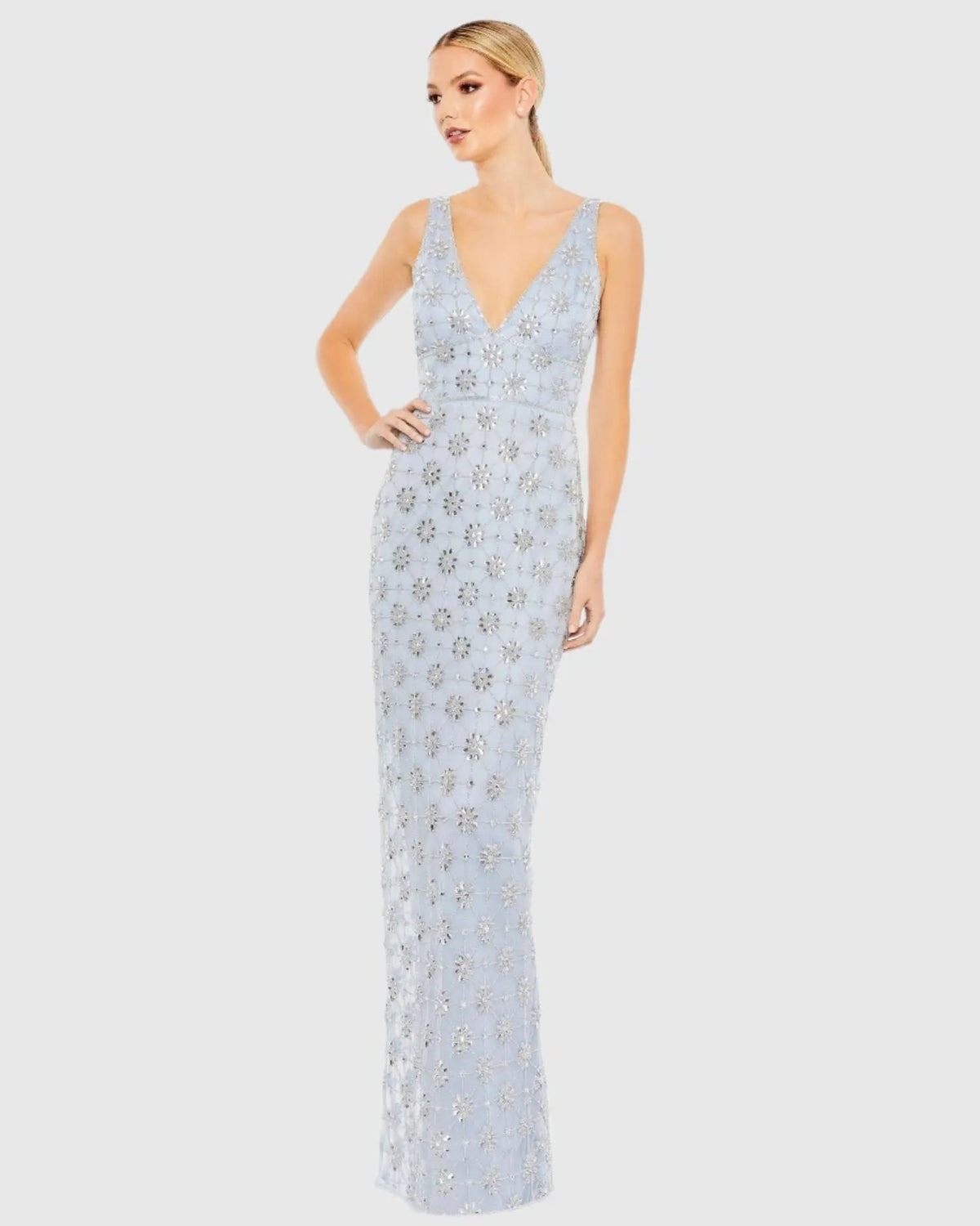 Women's Blue Dress Sleeveless - Black Sequin Floral