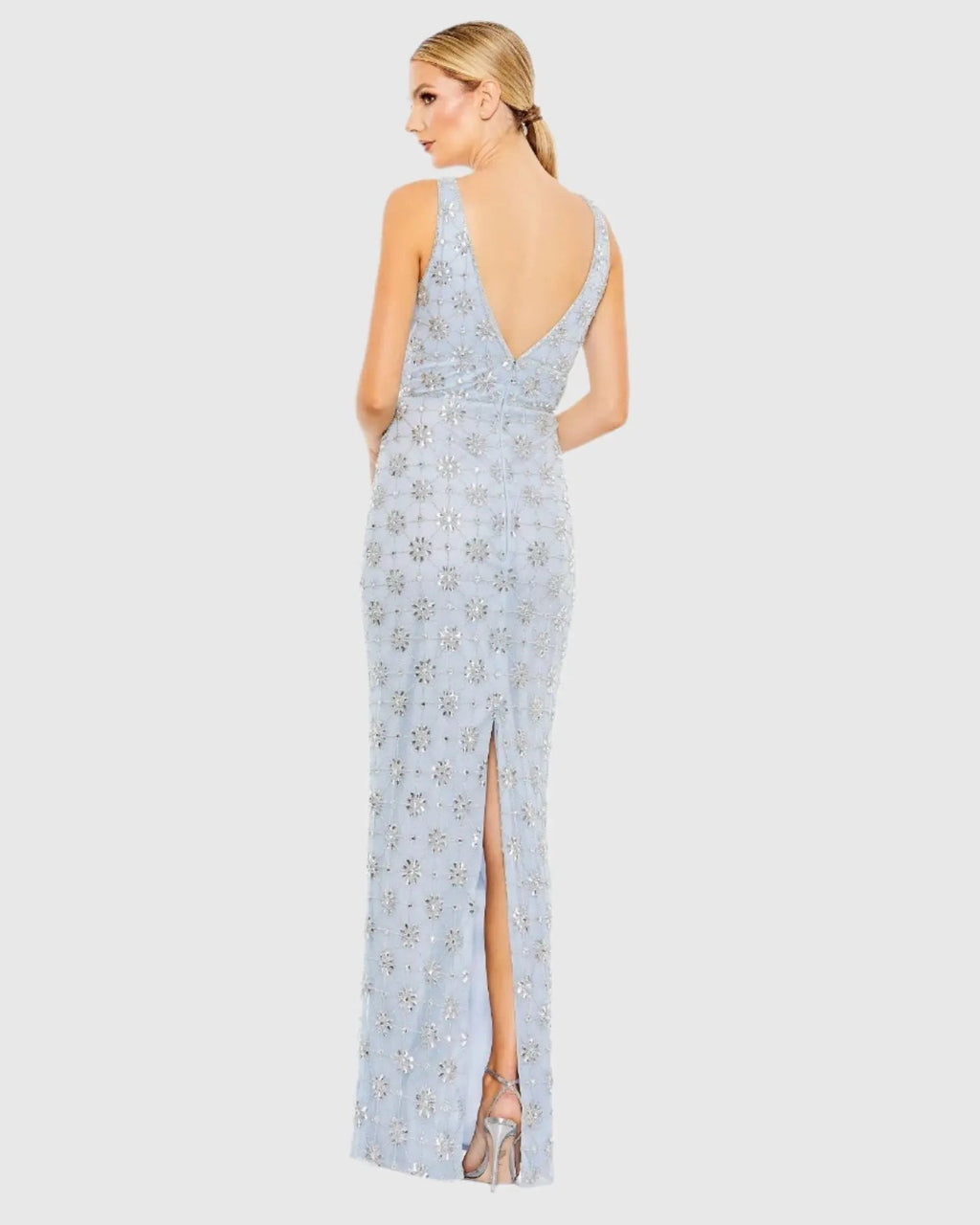 Women's Blue Dress Sleeveless - Black Sequin Floral