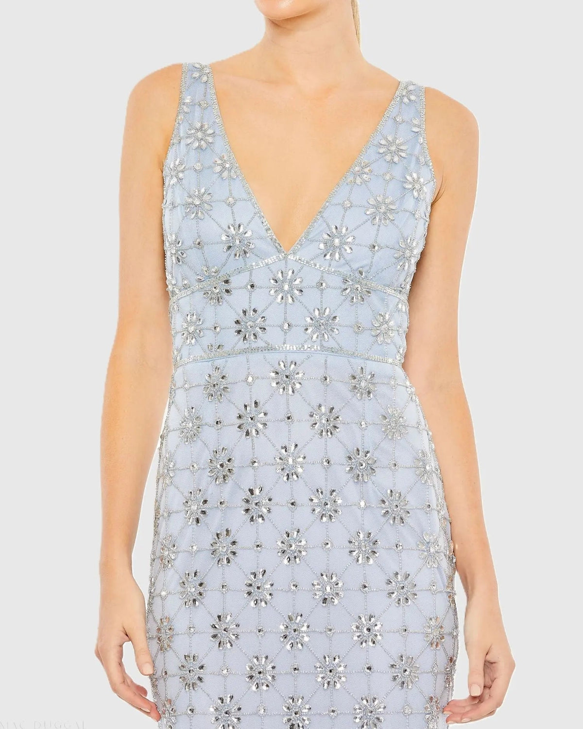 Women's Blue Dress Sleeveless - Black Sequin Floral