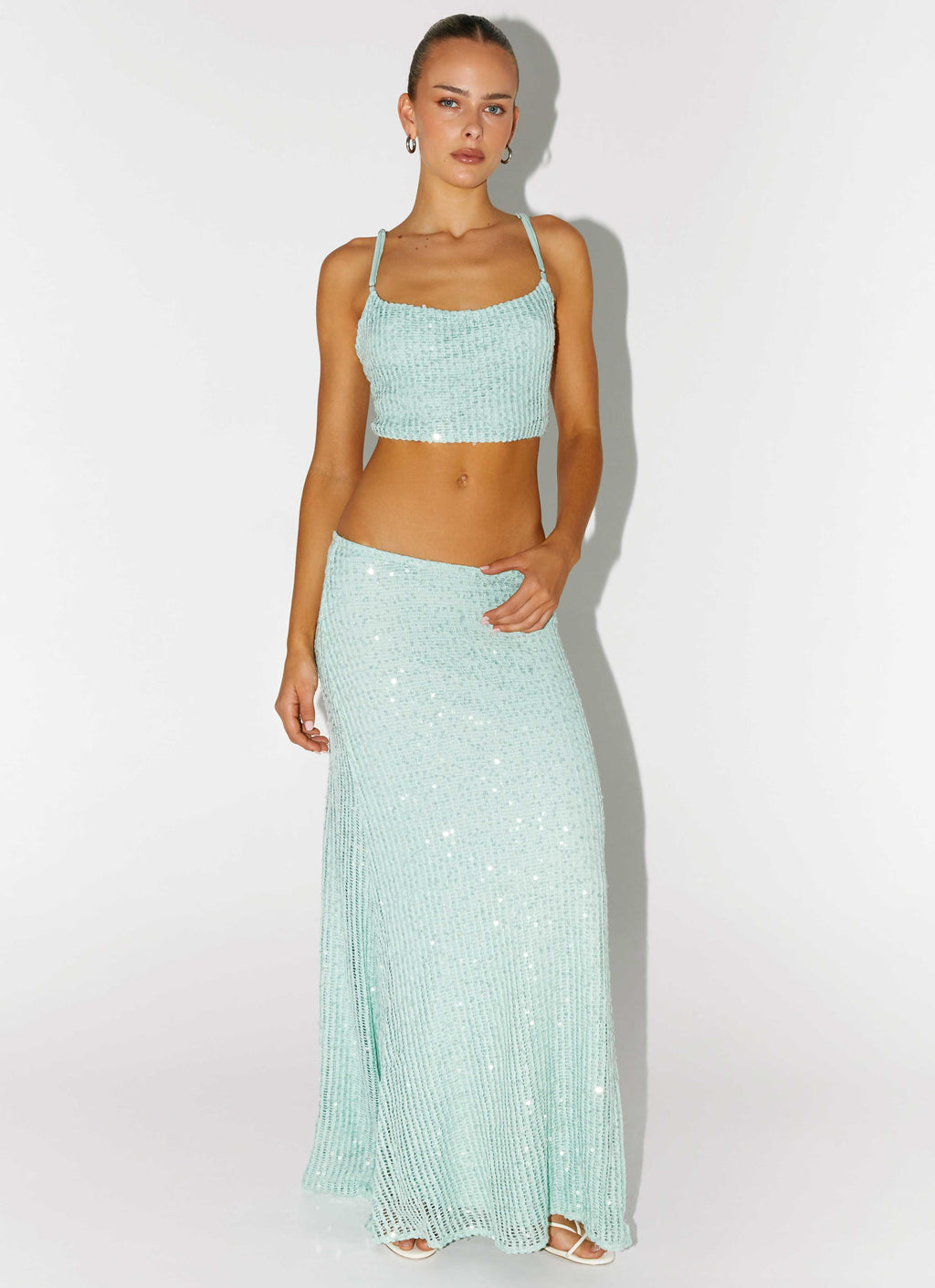 Amoura Sequin Cowl Top - Mint Sage