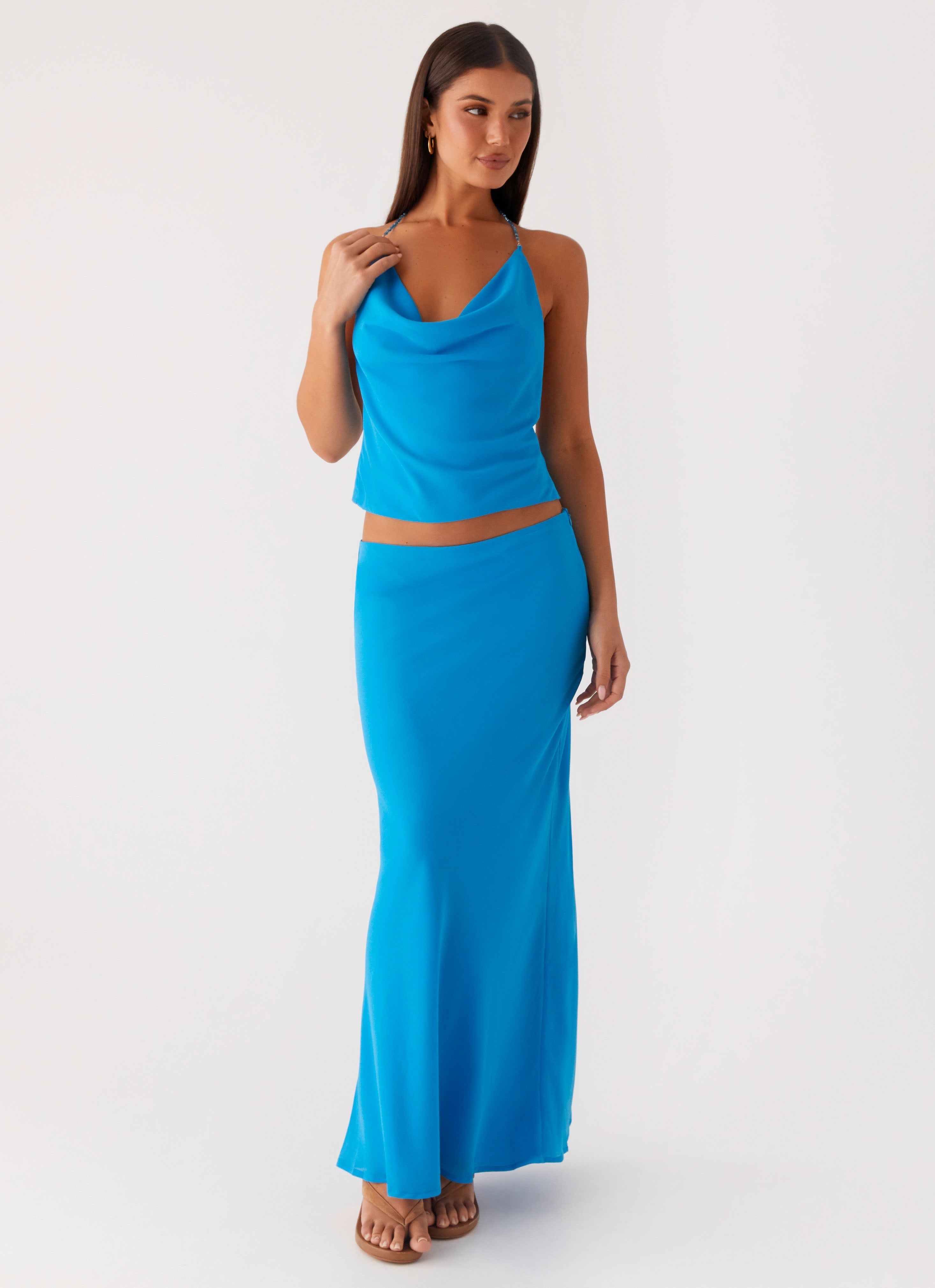Another Life Chiffon Maxi Skirt - Turquoise