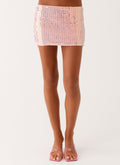 Been That Girl Knit Sequin Mini Skirt - Iridescent Pink