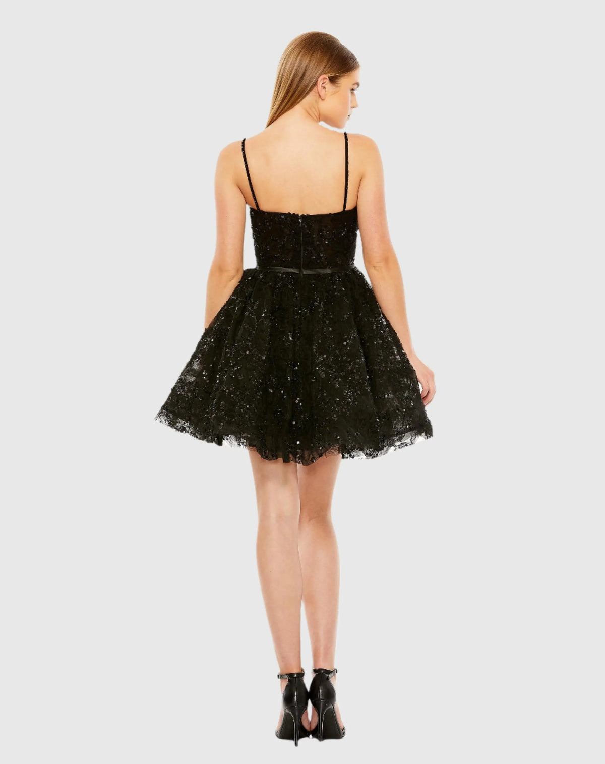 Women's Black Mini Dress Sequin - Black Mesh