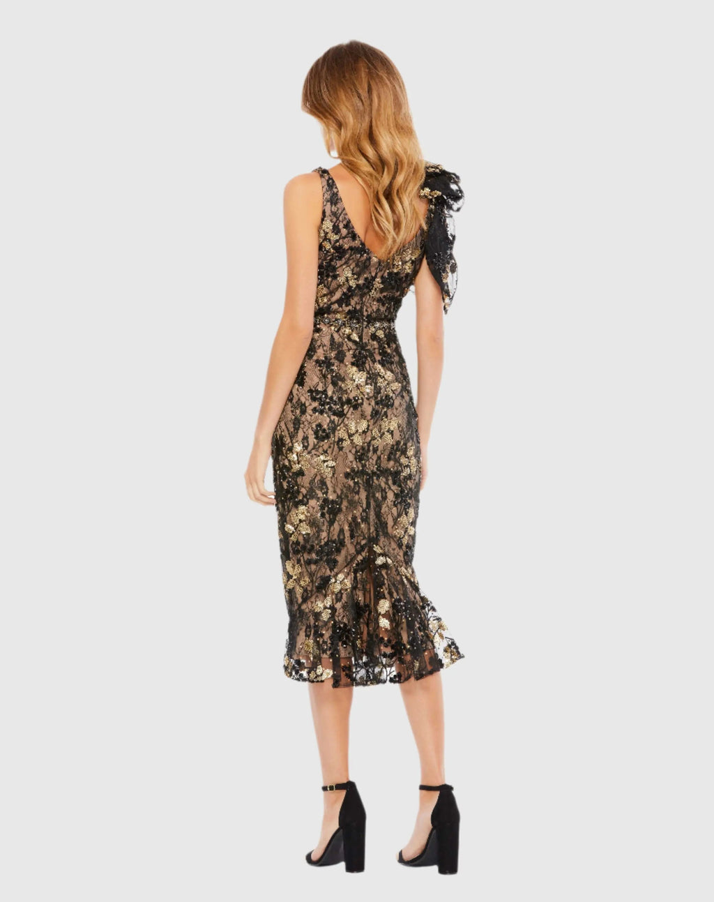 Women's Black Midi Dress Floral - Black Lace Sequin