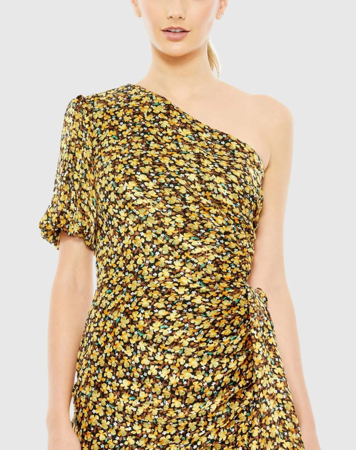 Women's Black Dress Floral - Black Ruffle One-Shoulder