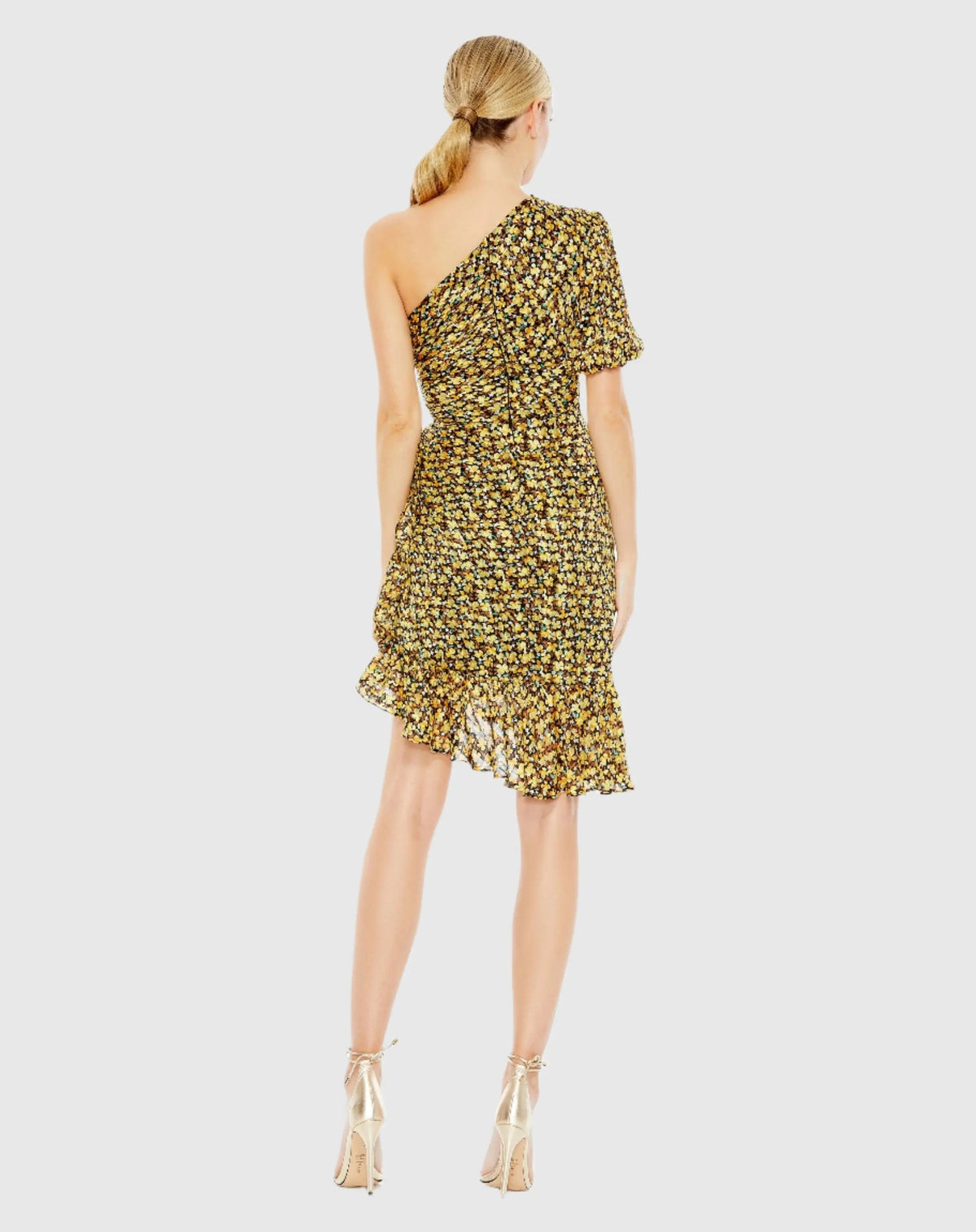 Women's Black Dress Floral - Black Ruffle One-Shoulder
