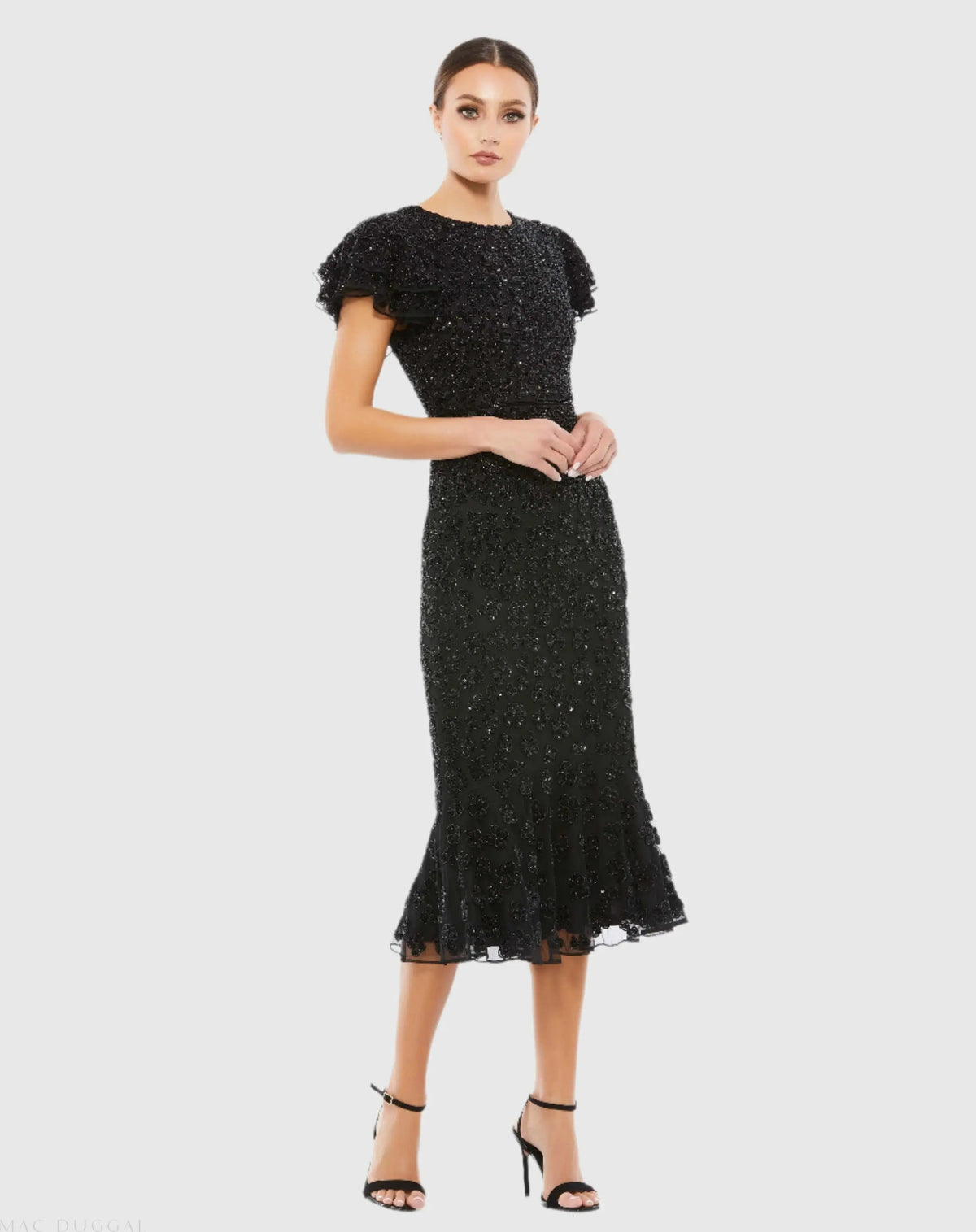 Women's Midi Dress - Sleeve Midi - Flounce Sleeve Midi