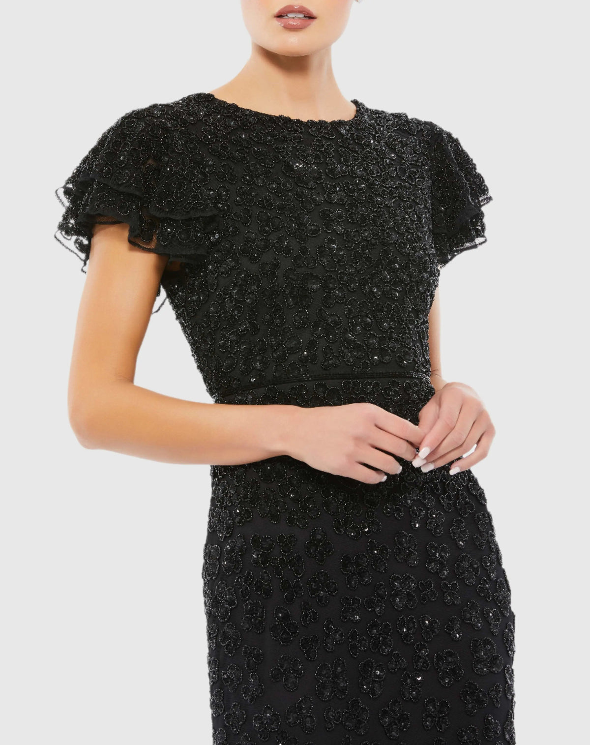 Women's Black Midi Dress - Black Sequin Floral