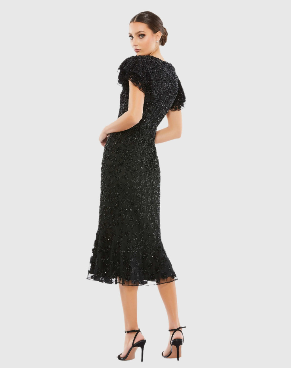 Women's Black Midi Dress - Black Sequin Floral