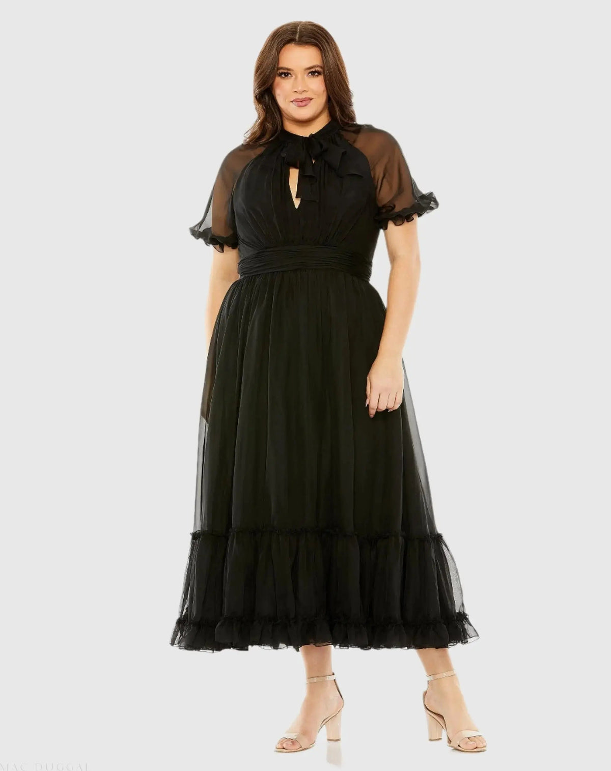 Women's Black Dress - Black Ruffle Cutout