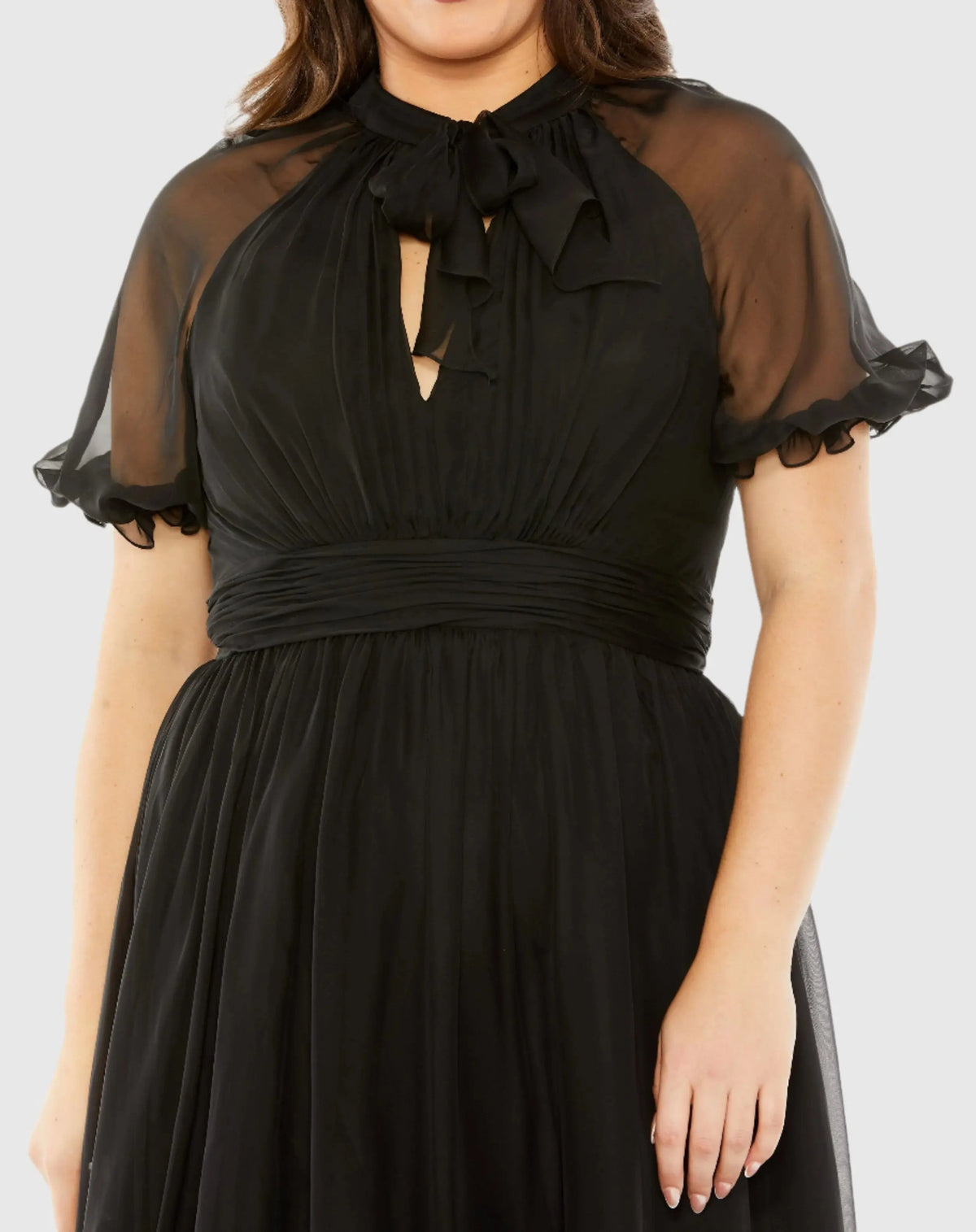 Women's Black Dress - Black Ruffle Cutout