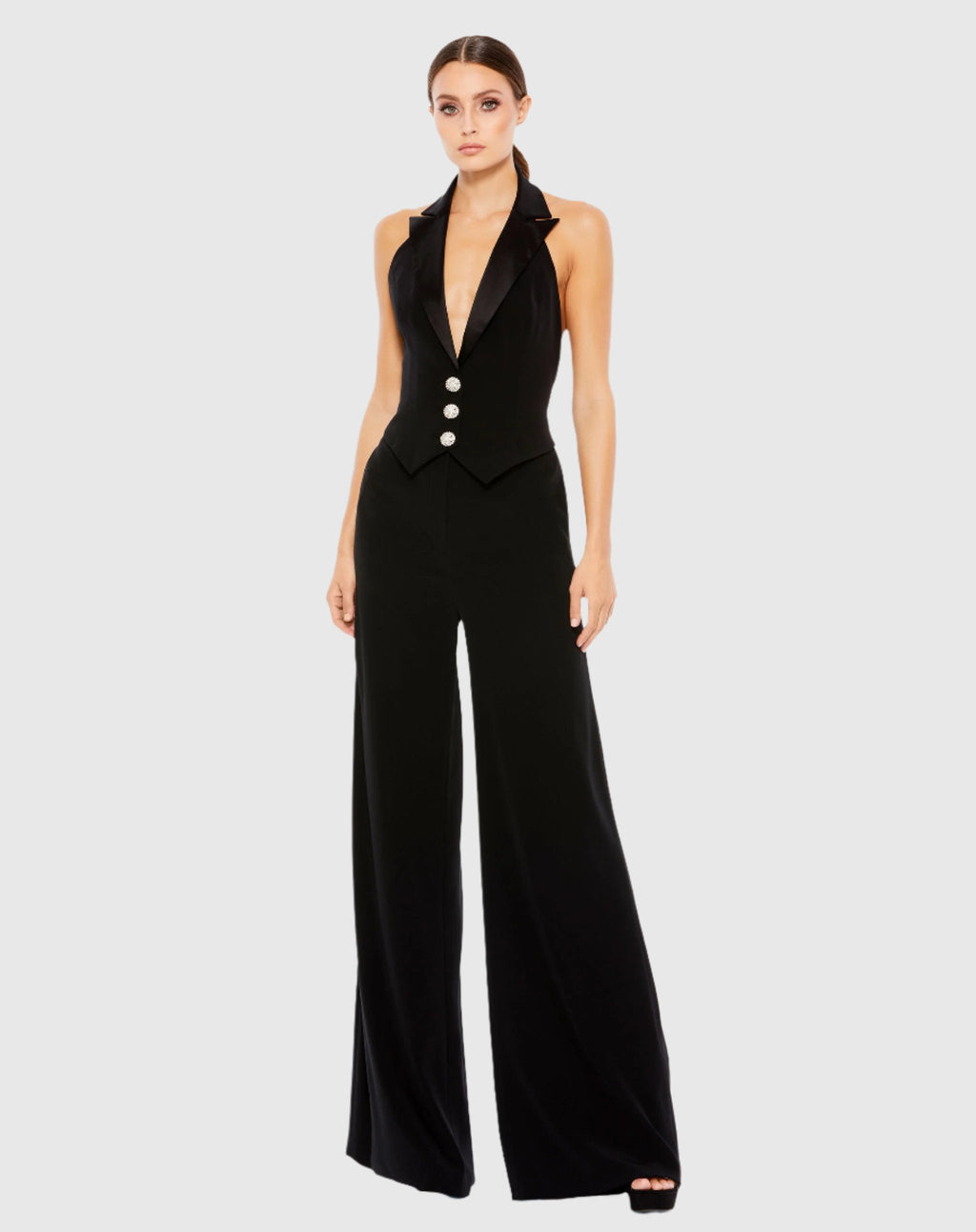 Women's Black Tuxedo Halter Jumpsuit