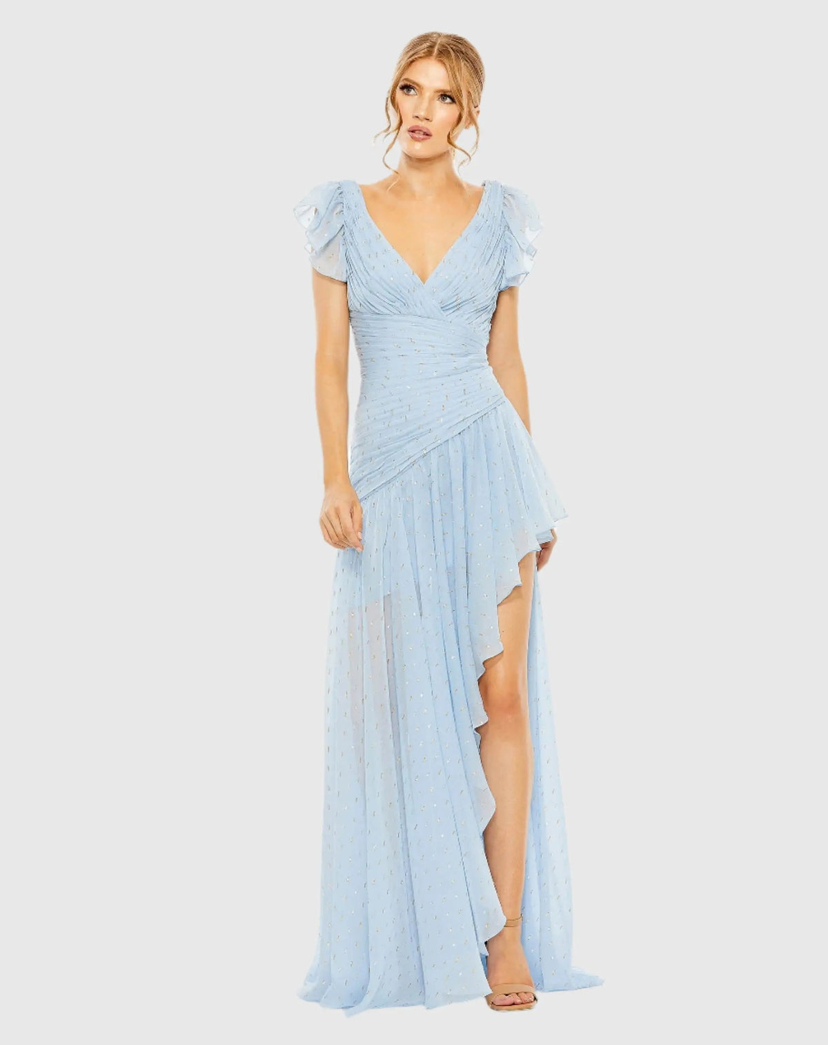 Women's Blue Dress Ruched - Blue Ruffle Pleated