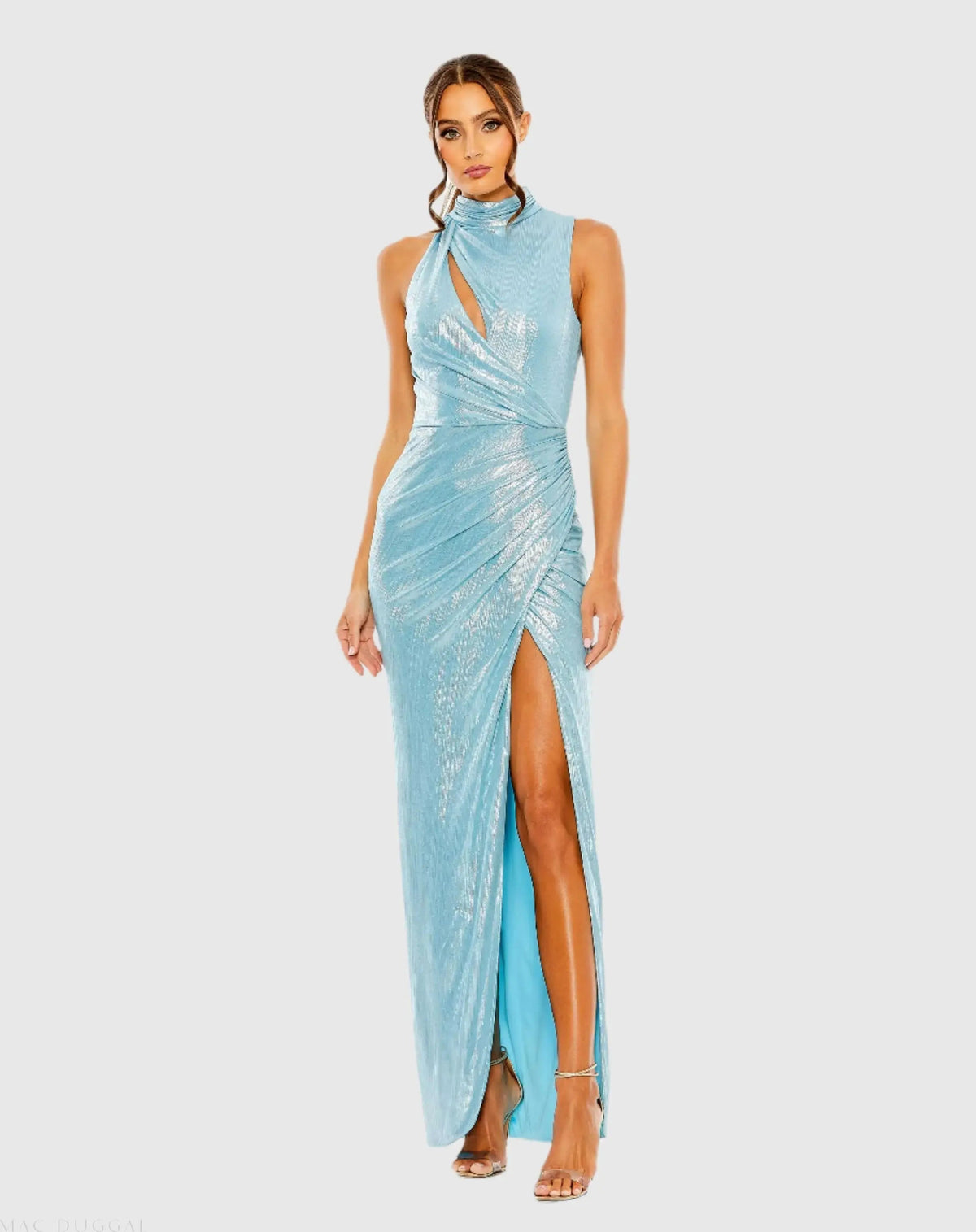 Women's Blue Dress Sleeveless - Blue Halter Cutout