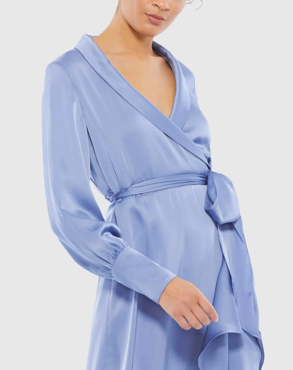 Women's Blue Midi Dress - Blue Satin Ruffle