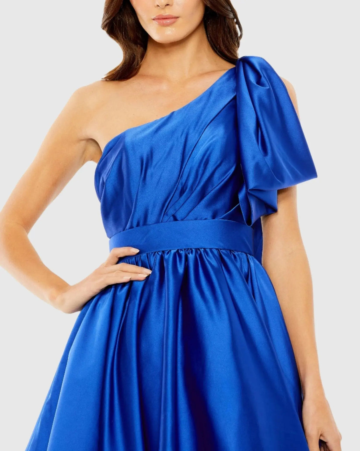 Women's Blue Mini Dress Satin One Shoulder