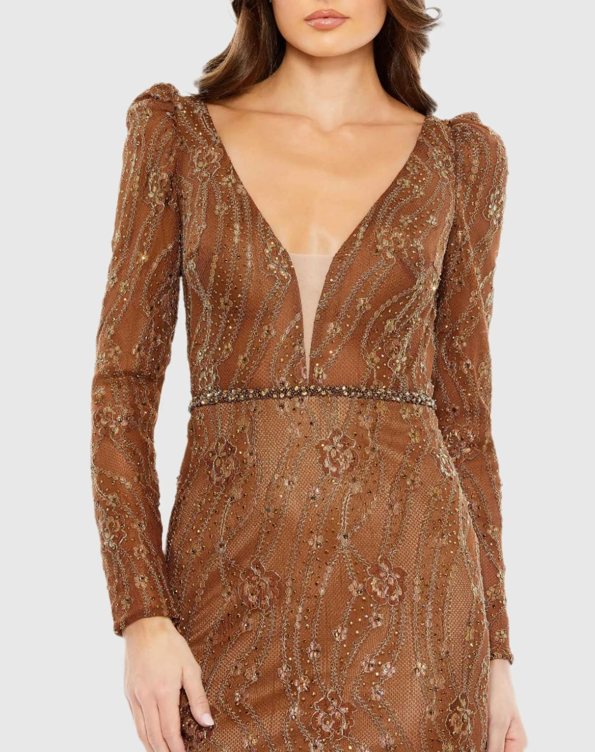 Women's Brown Dress - Brown Lace Sequin