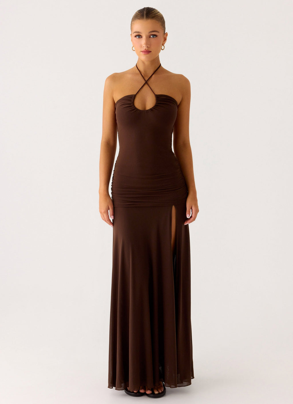 Callie Ruched Maxi Dress - Chocolate