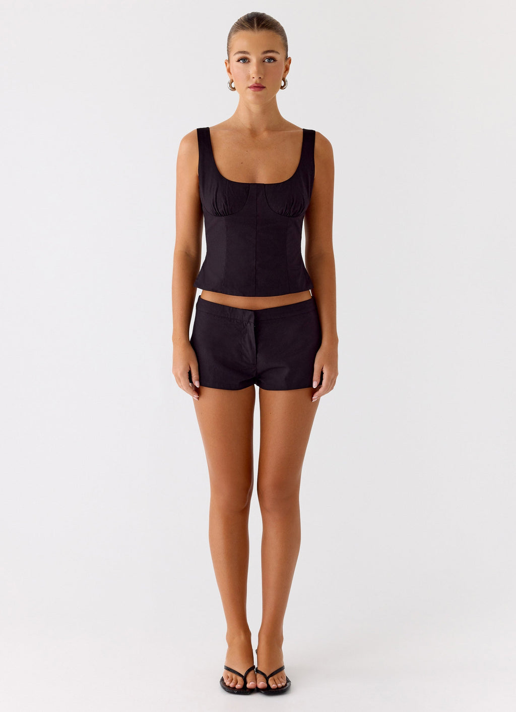 Coastline Cotton Mini Shorts - Black