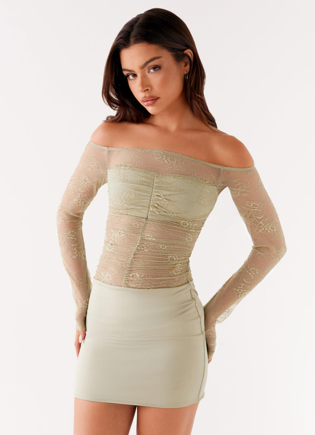 Collide Lace Mini Dress - Sage