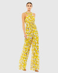 Women's Yellow Crossed Halter Tie Waist Jumpsuit