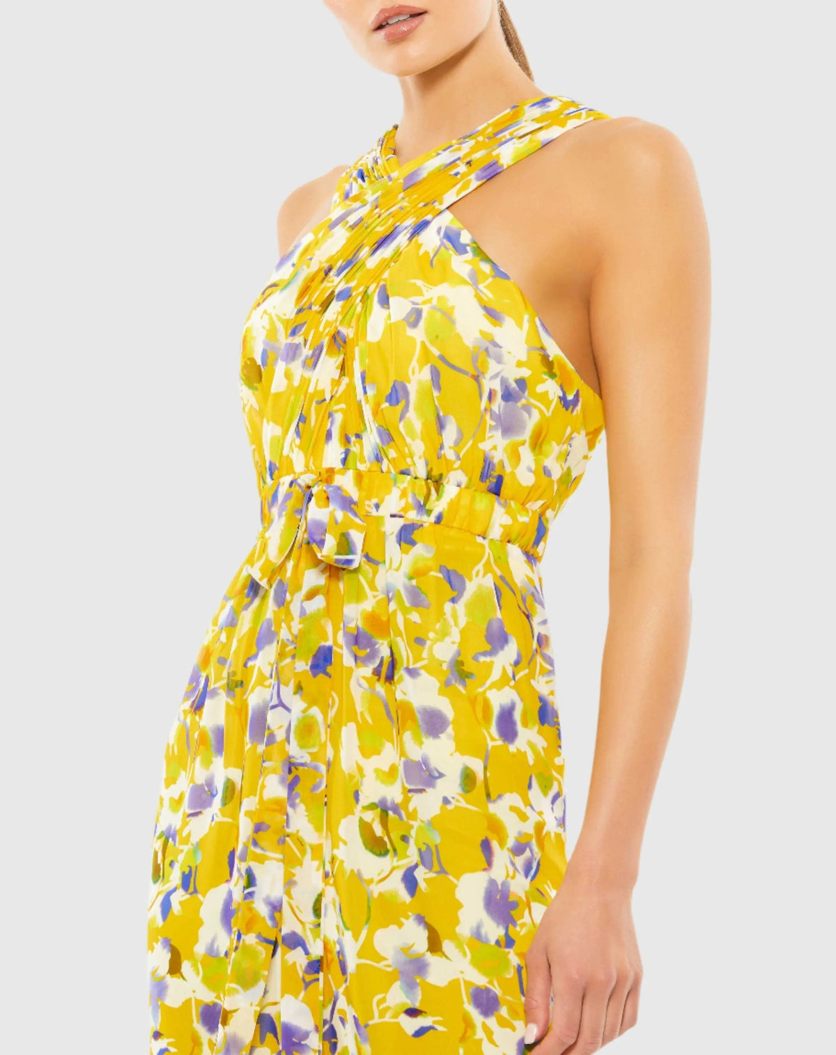 Women's Yellow Crossed Halter Tie Waist Jumpsuit