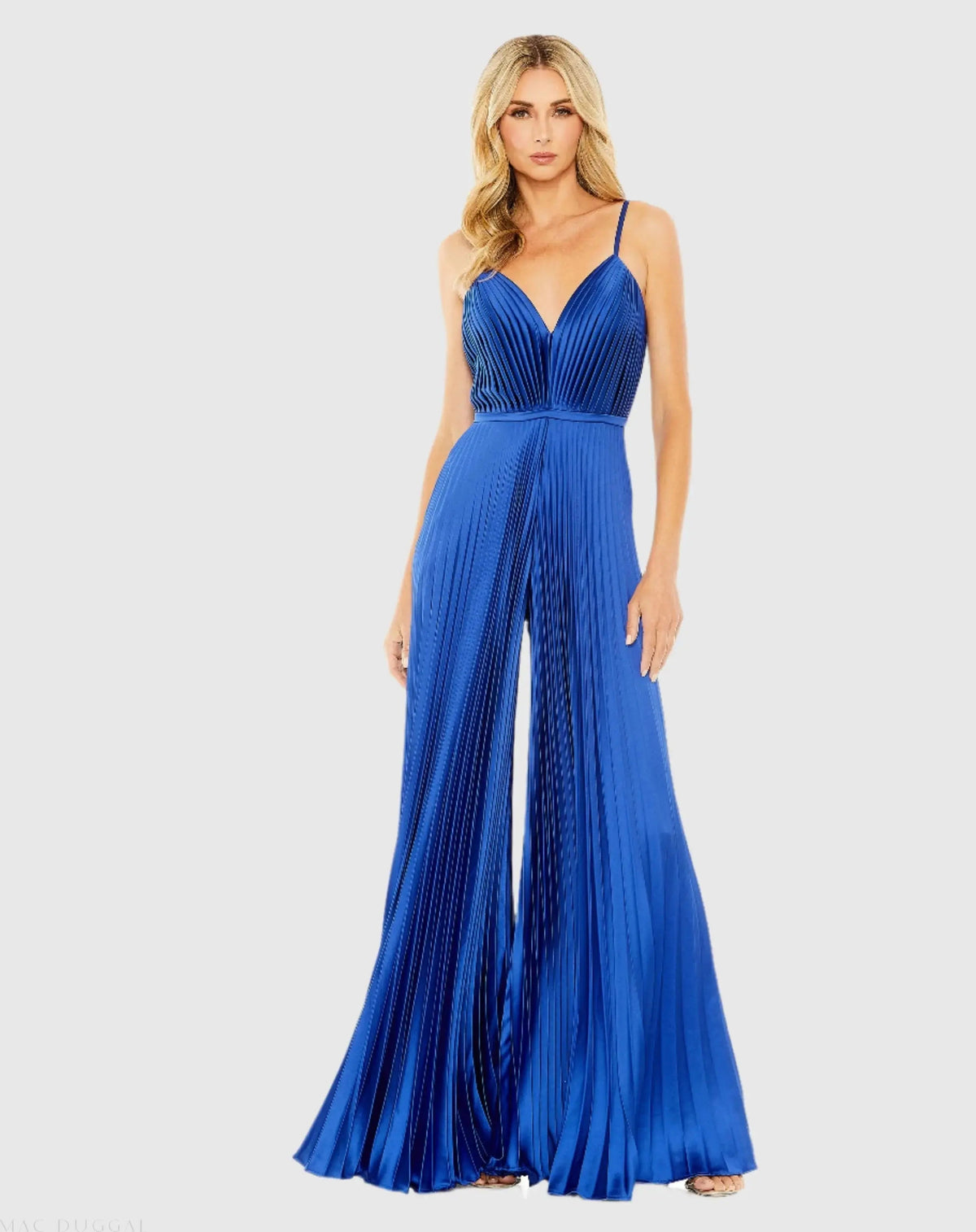 Women's Pleated Plunge Neck Wide Leg Jumpsuit