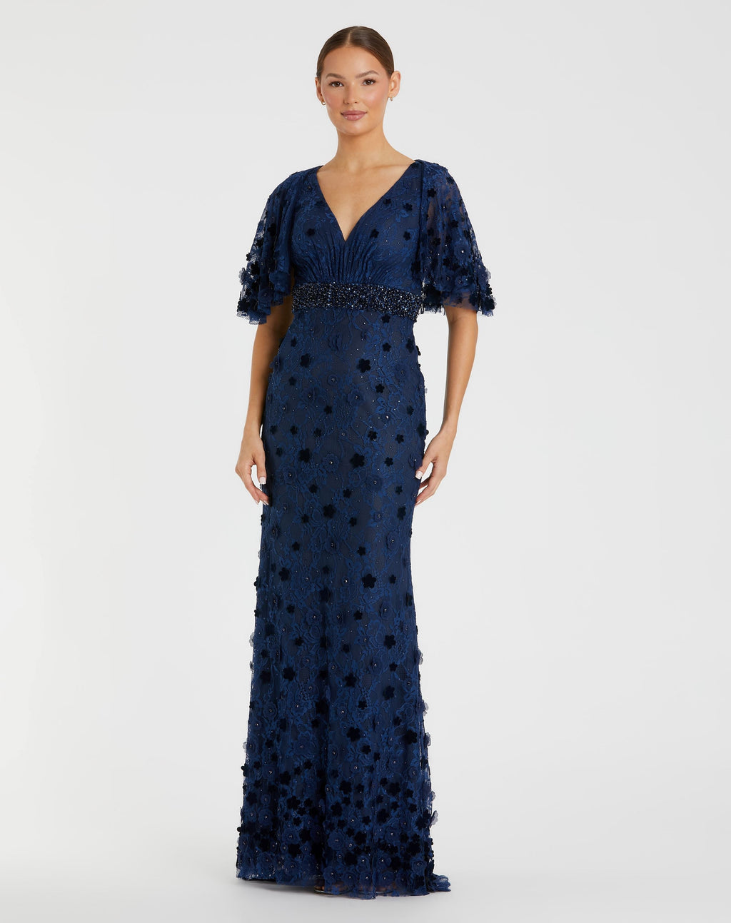Women's Navy Dress Floral - Blue Lace Sequin