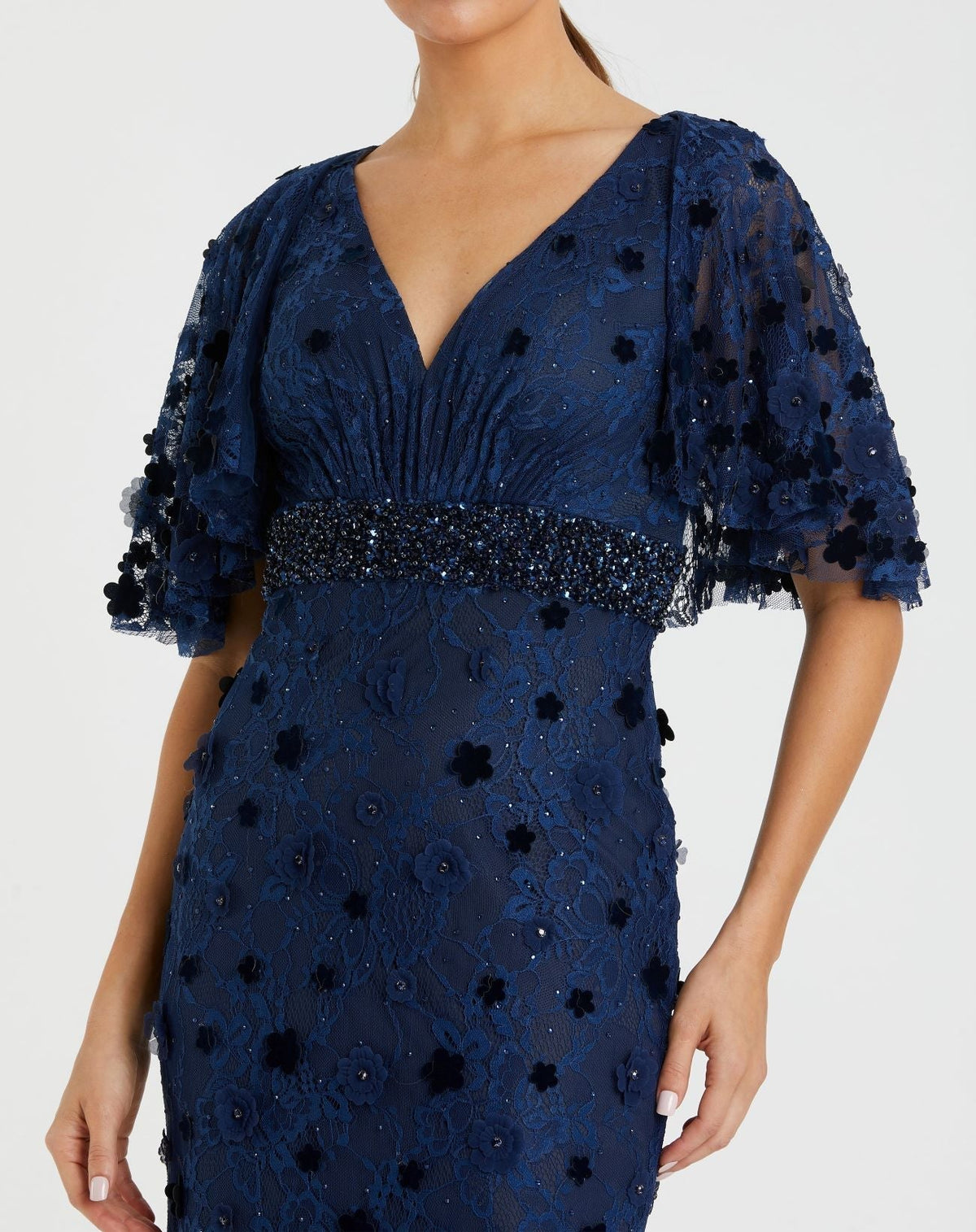 Women's Navy Dress Floral - Blue Lace Sequin