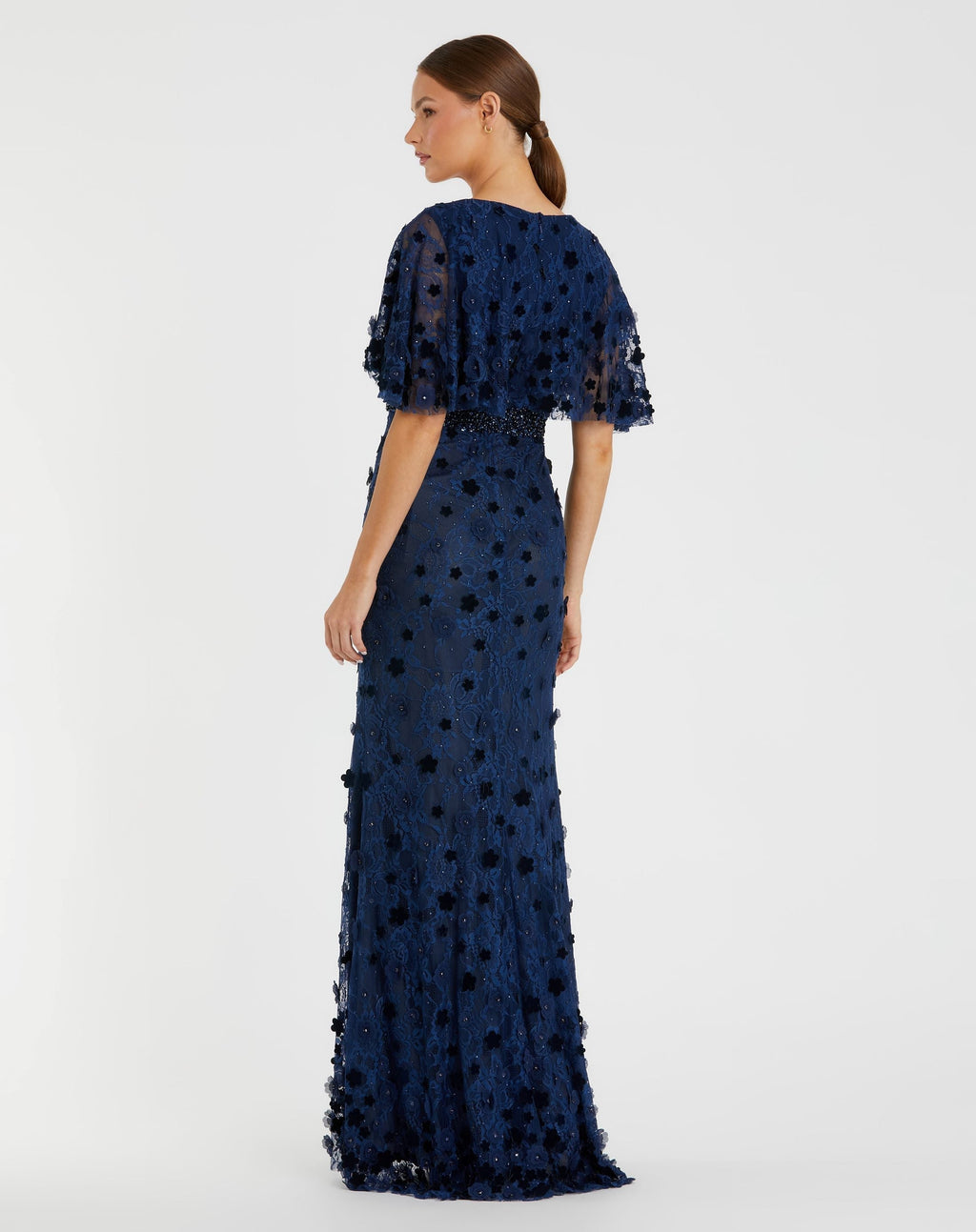 Women's Navy Dress Floral - Blue Lace Sequin